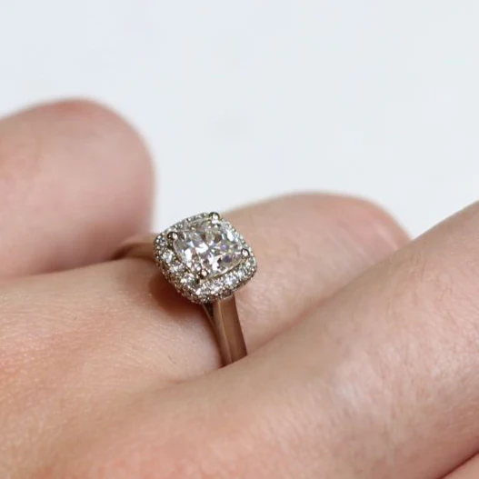 14k White Engagement Ring with 1.1ct Moissanite and Accent Double-Sided Diamond Halo - Image 5