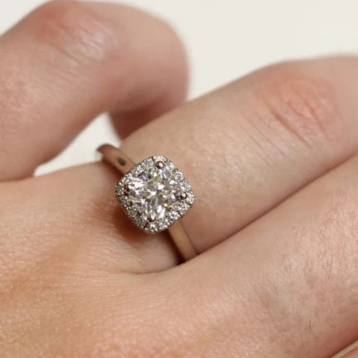 14k White Engagement Ring with 1.1ct Moissanite and Accent Double-Sided Diamond Halo - Image 6