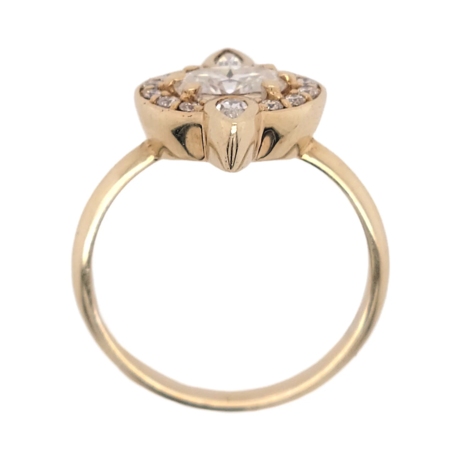 Rene - 14k Yellow Ring with Oval Moissanite, Accent Halo and Pear-Cuts - Image 3