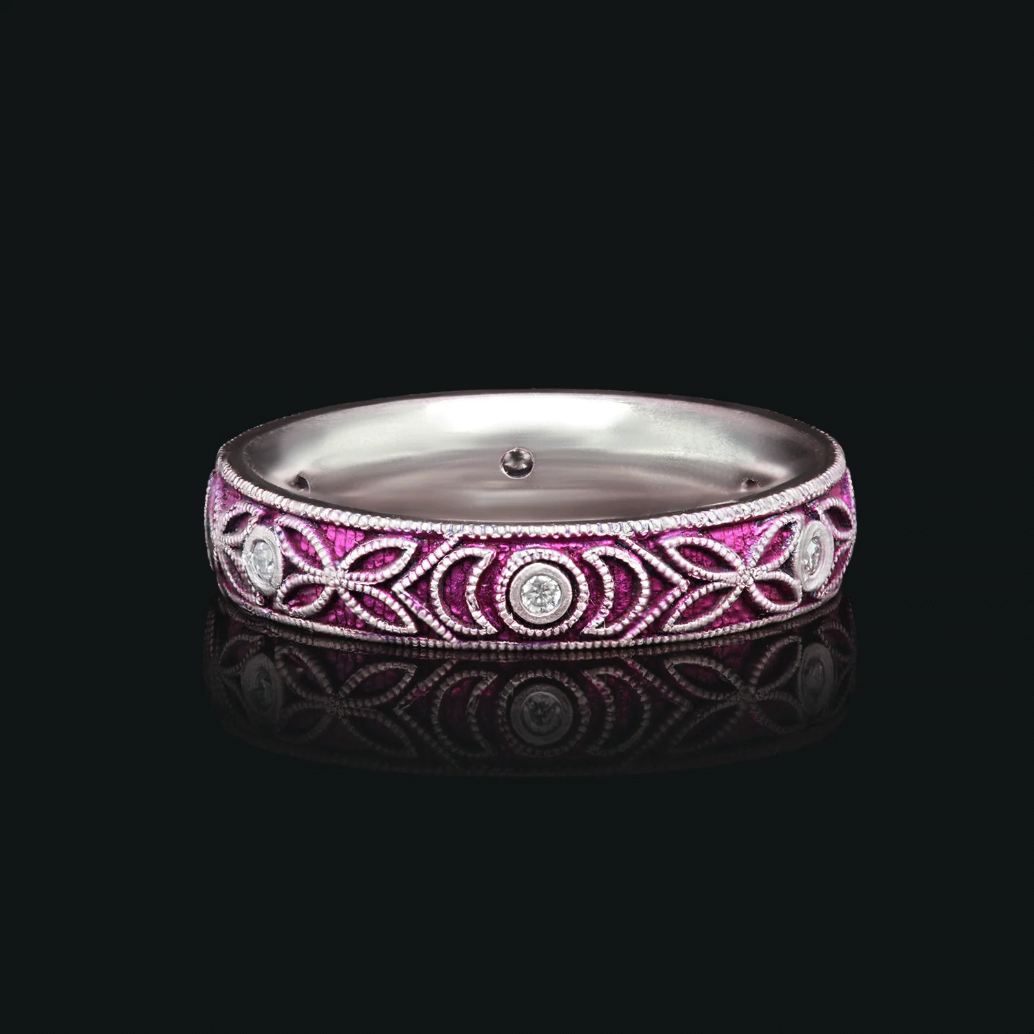 Moonlight Meadow - Moissanite &b Titanium Fine Etched Band - Image 2