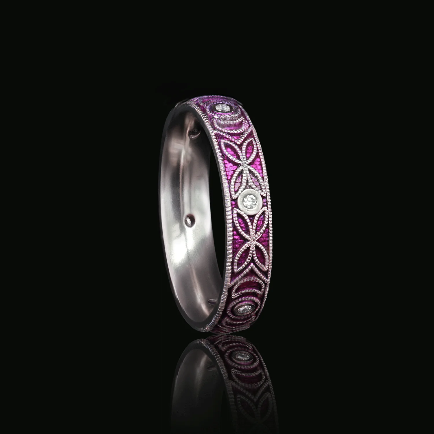 Moonlight Meadow - Moissanite &b Titanium Fine Etched Band - Image 4