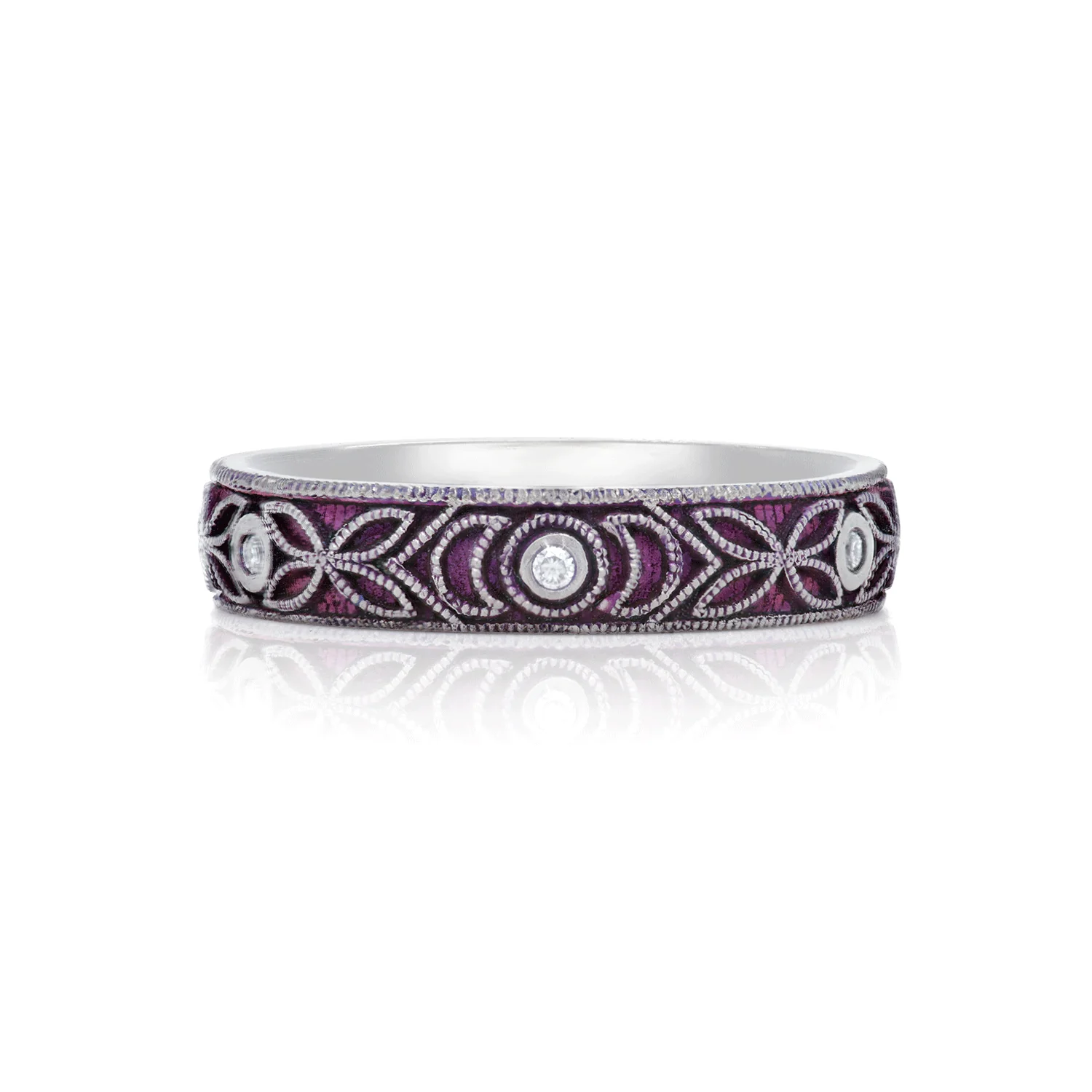 Moonlight Meadow - Moissanite &b Titanium Fine Etched Band - Image 5