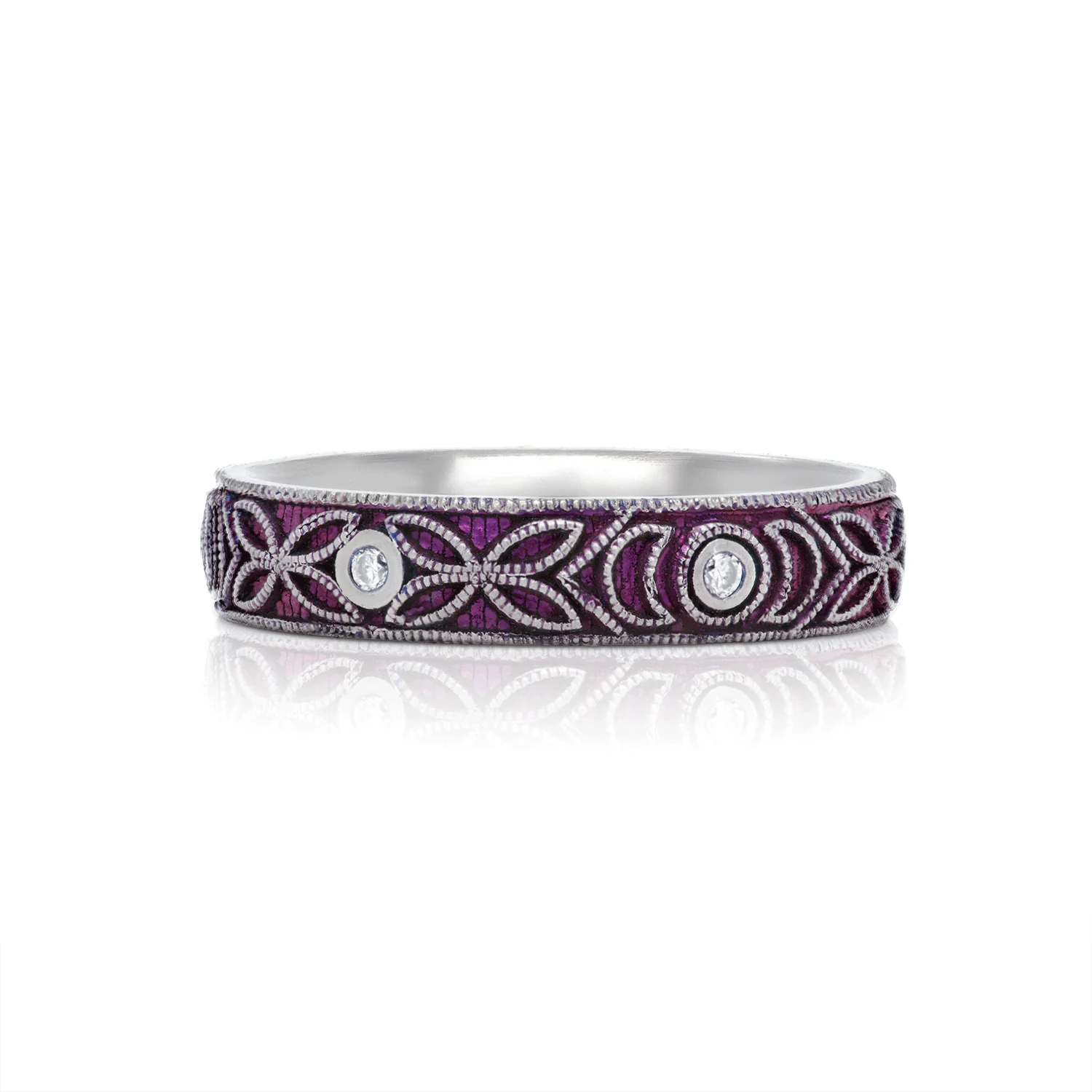 Moonlight Meadow - Moissanite &b Titanium Fine Etched Band - Image 6