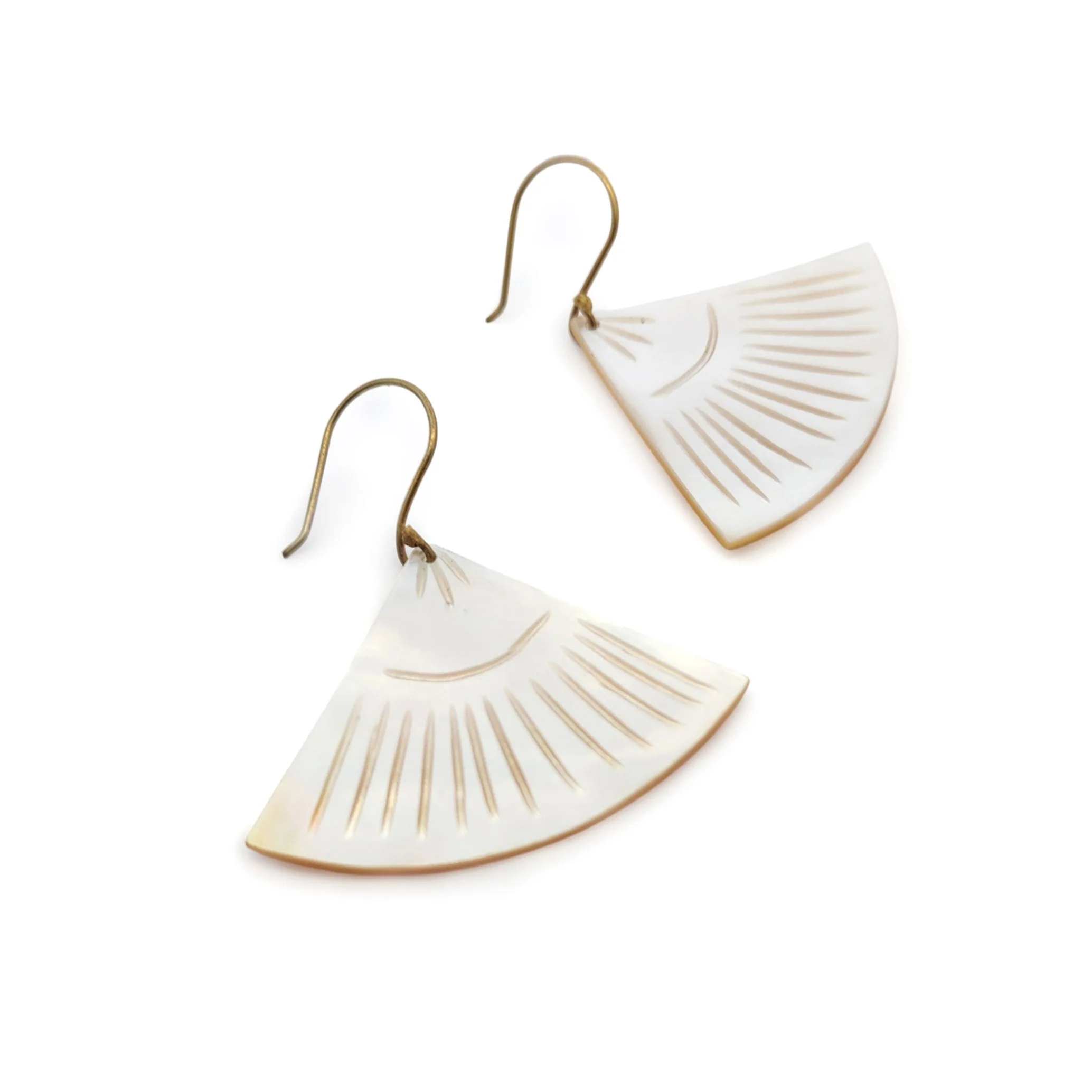 Mother of Pearl Carved Fan Earrings - Image 2