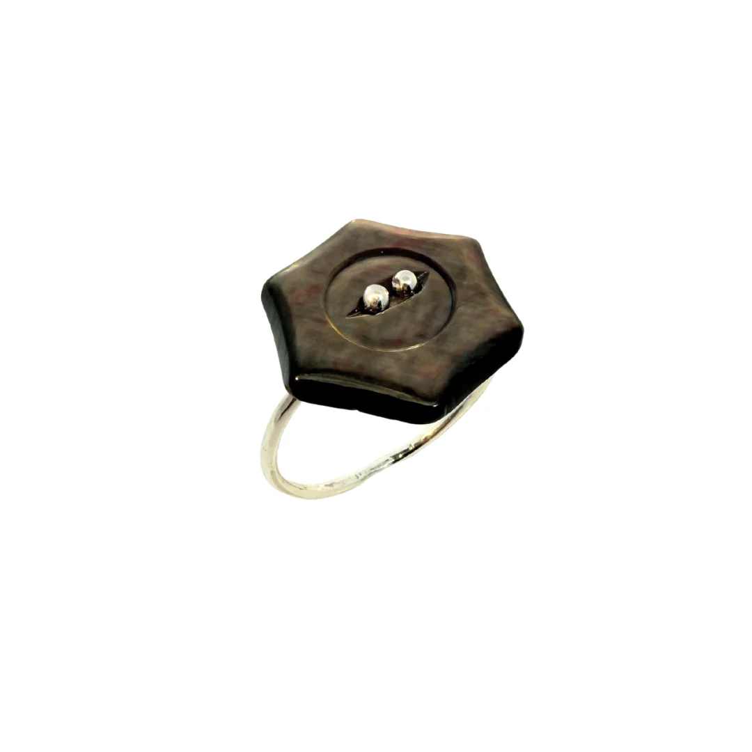 Mother of Pearl Hexagon Button Ring - Image 3