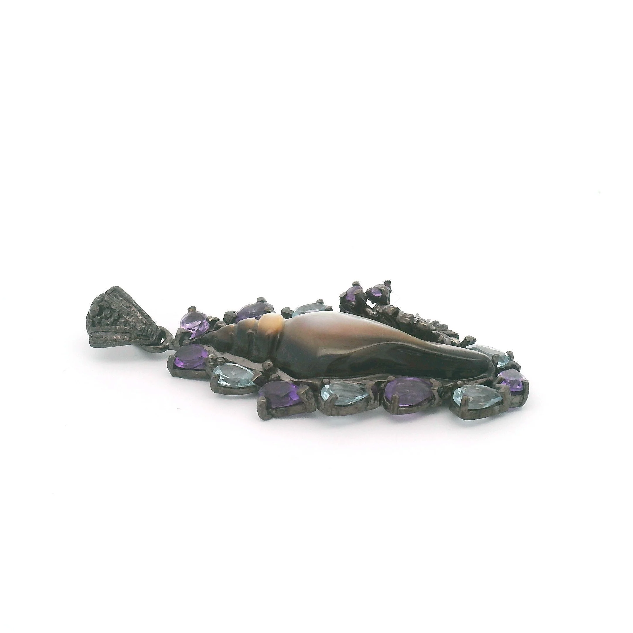 Mother of Pearl Seashell Pendant with Amethyst and Blue Topaz - Image 4