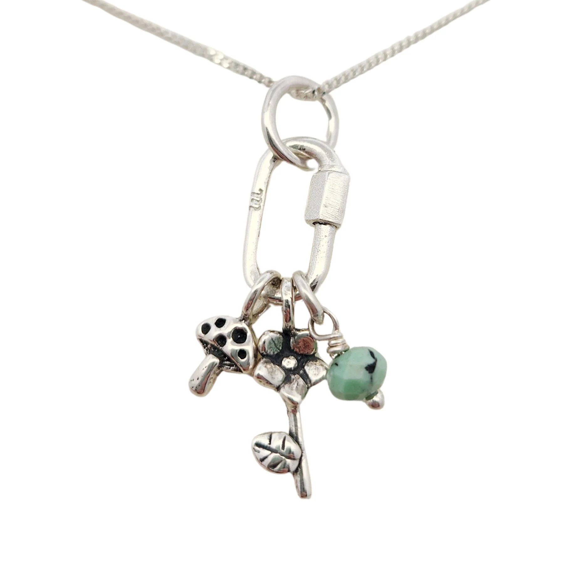 Mushroom, Flower & Opal Charm Necklace - Image 2