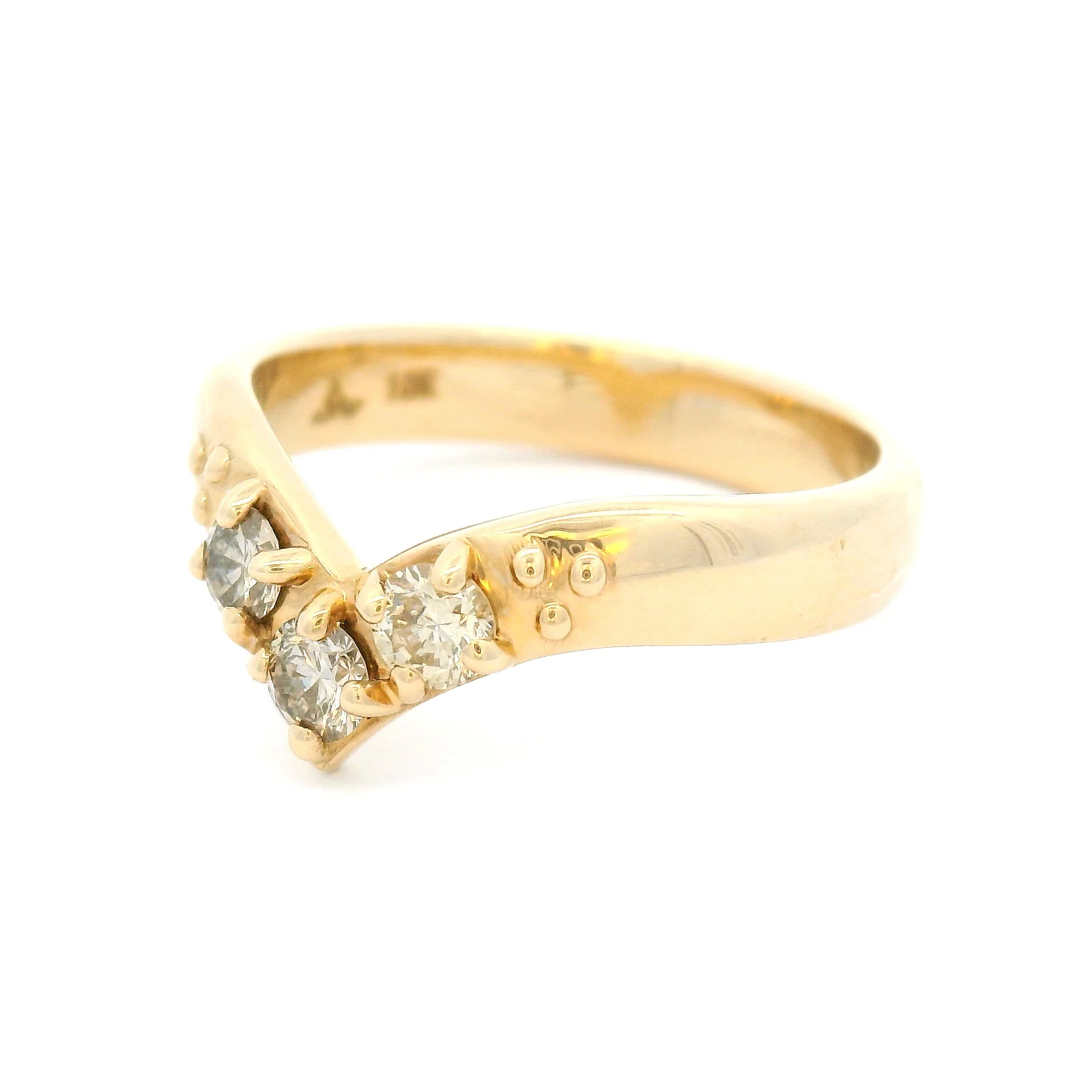10k Yellow Contour Band with Three Champagne Diamonds - Image 2
