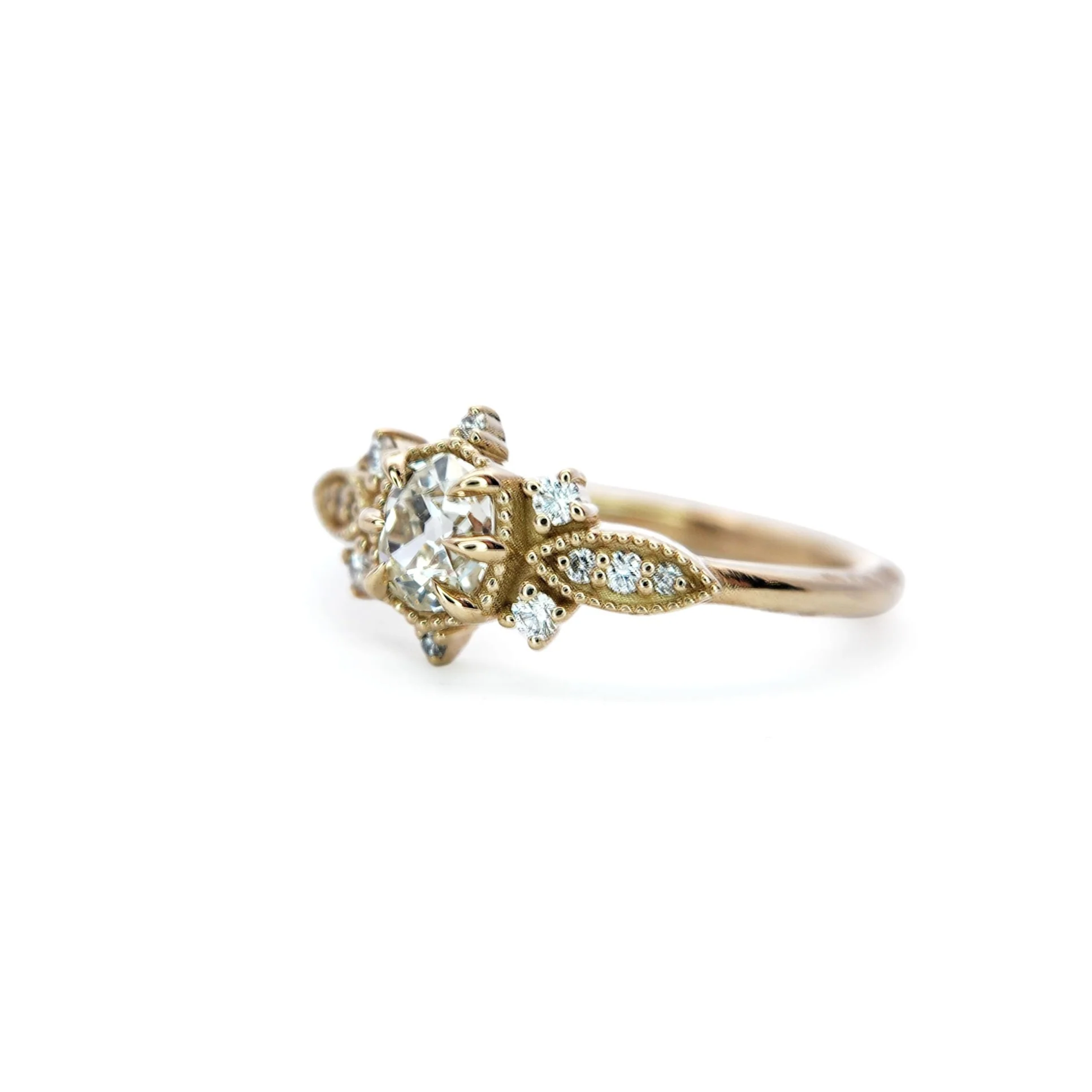 10k Yellow Engagement Ring with European-Cut and Brilliant-Cut White Diamonds - Image 2