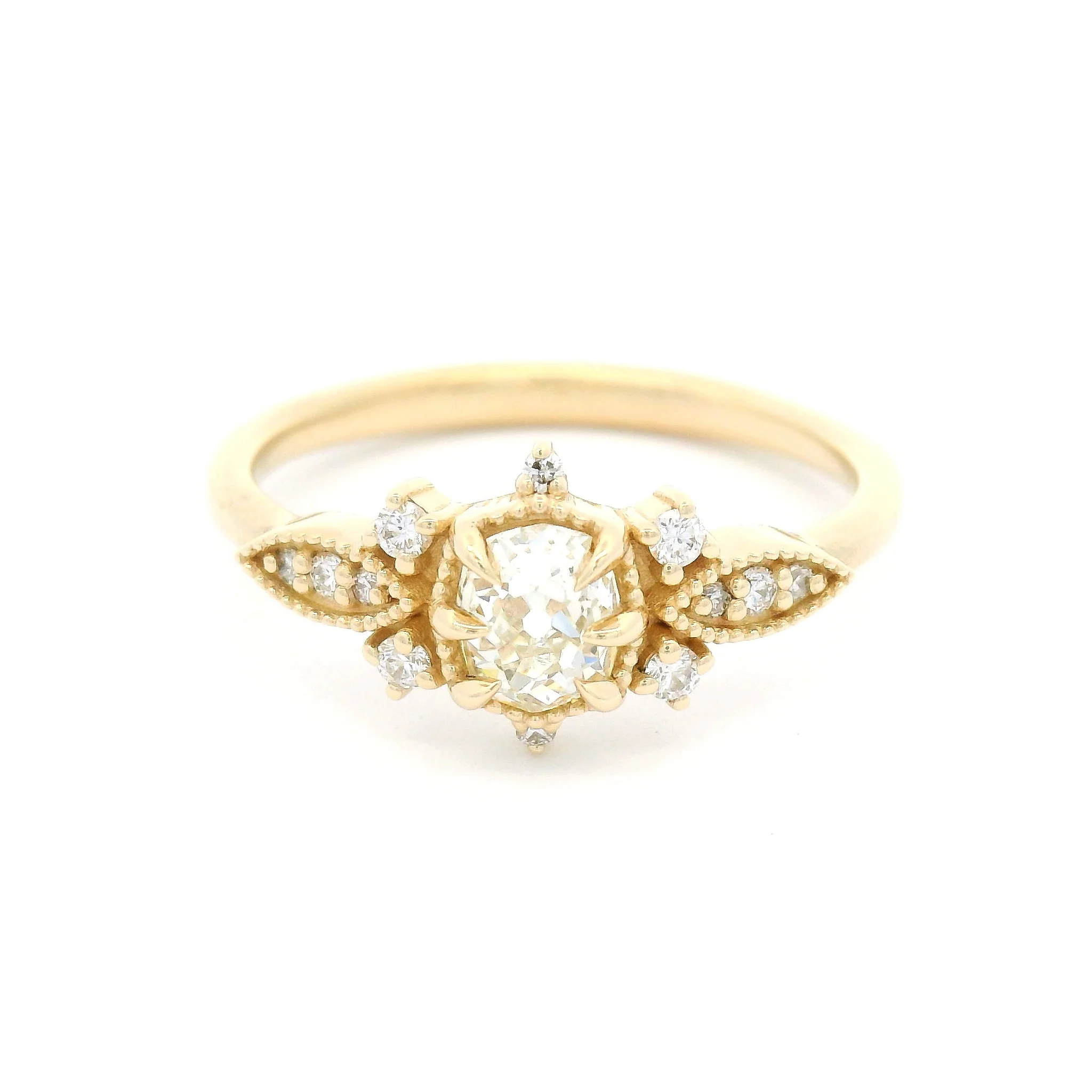 10k Yellow Engagement Ring with European-Cut and Brilliant-Cut White Diamonds - Image 3