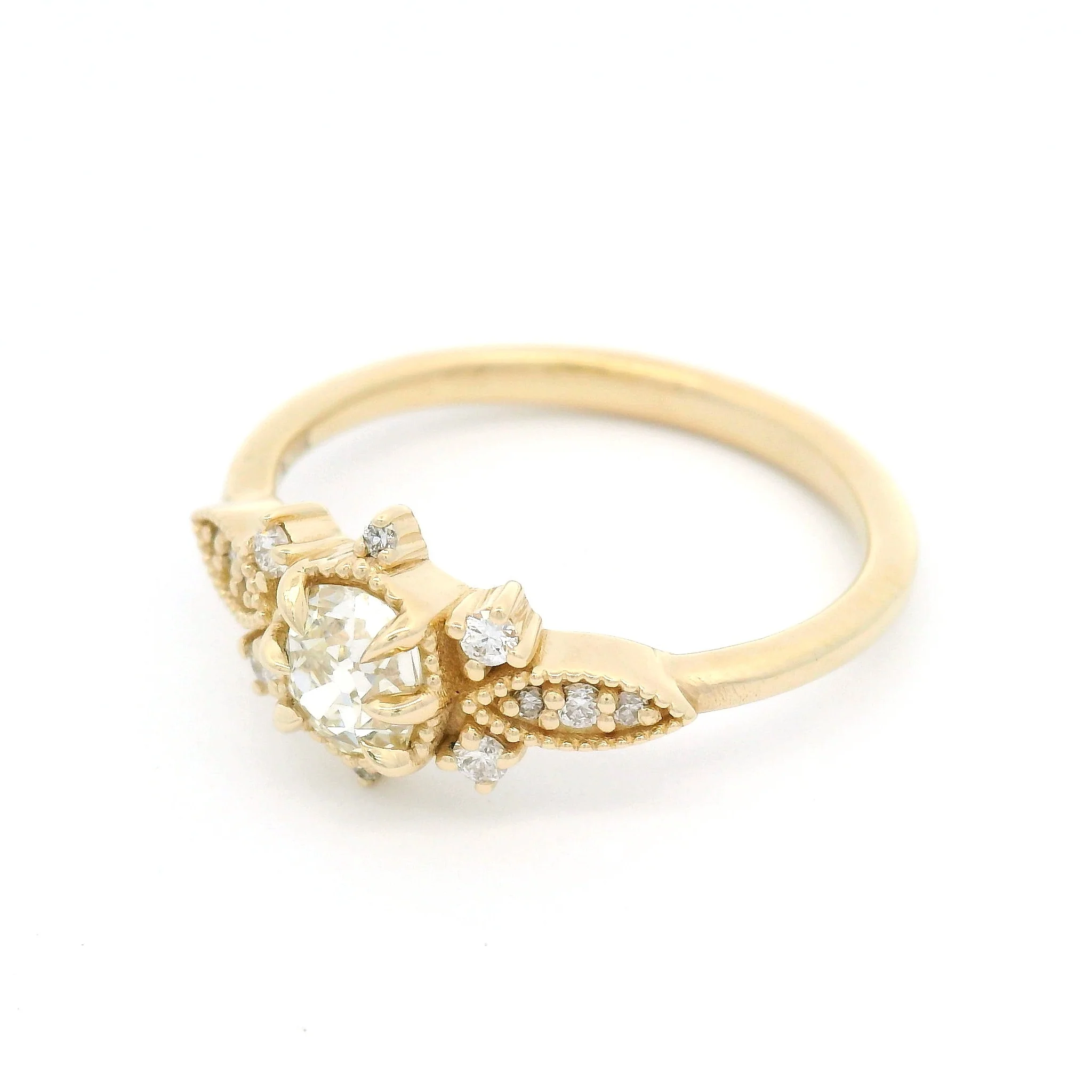 10k Yellow Engagement Ring with European-Cut and Brilliant-Cut White Diamonds - Image 4