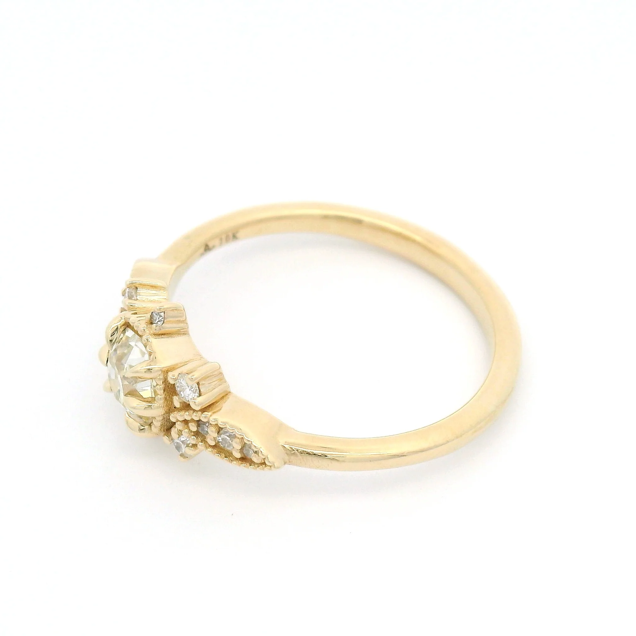10k Yellow Engagement Ring with European-Cut and Brilliant-Cut White Diamonds - Image 5