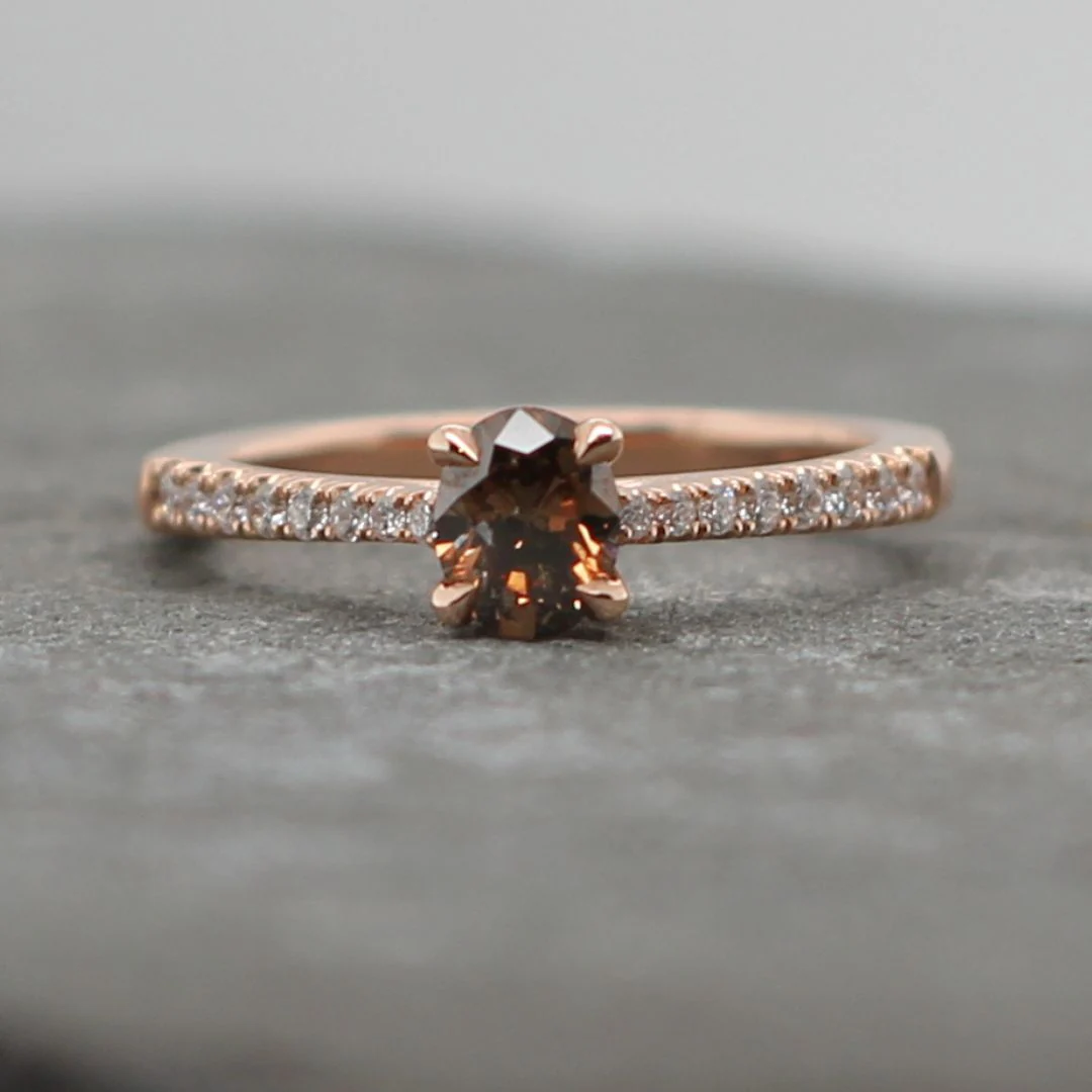 14k Rose Gold 0.52ct Natural Fancy Intense Brown Diamond Engagement Ring - Image 3