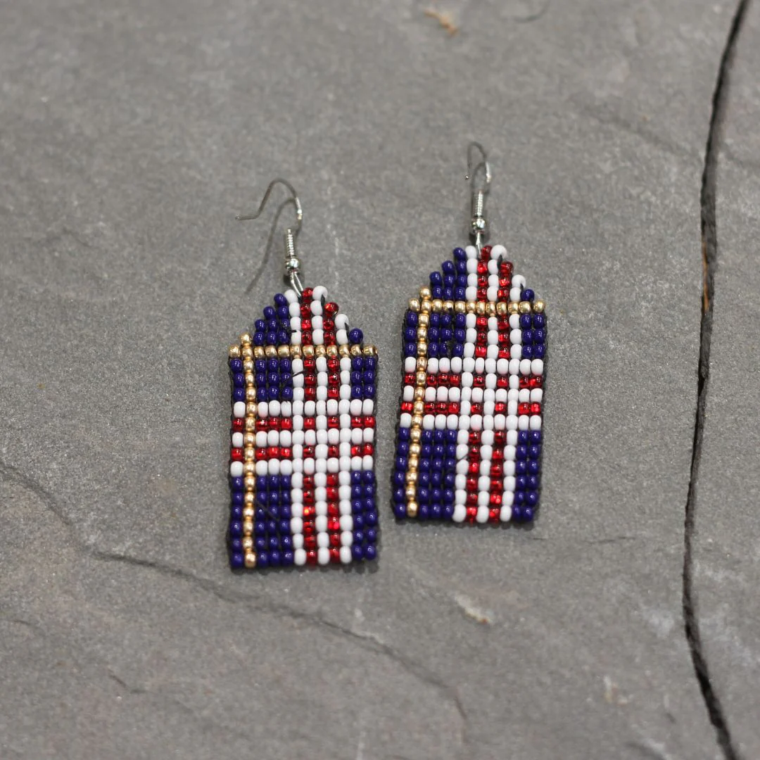 Navy & Gold Pattern Beaded Earrings - Image 2
