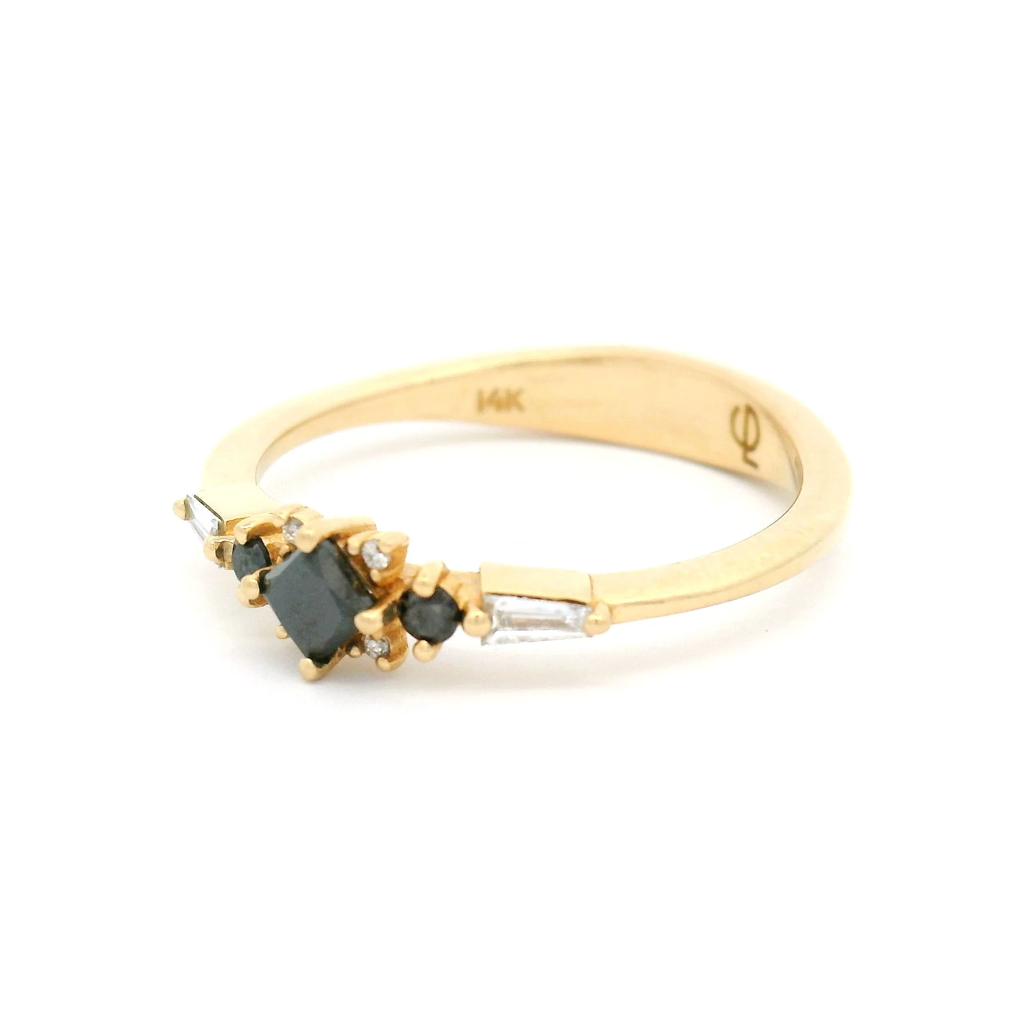 14k Yellow Engagement Ring with 0.39cts Mixed-Cut Black and White Diamonds - Image 2