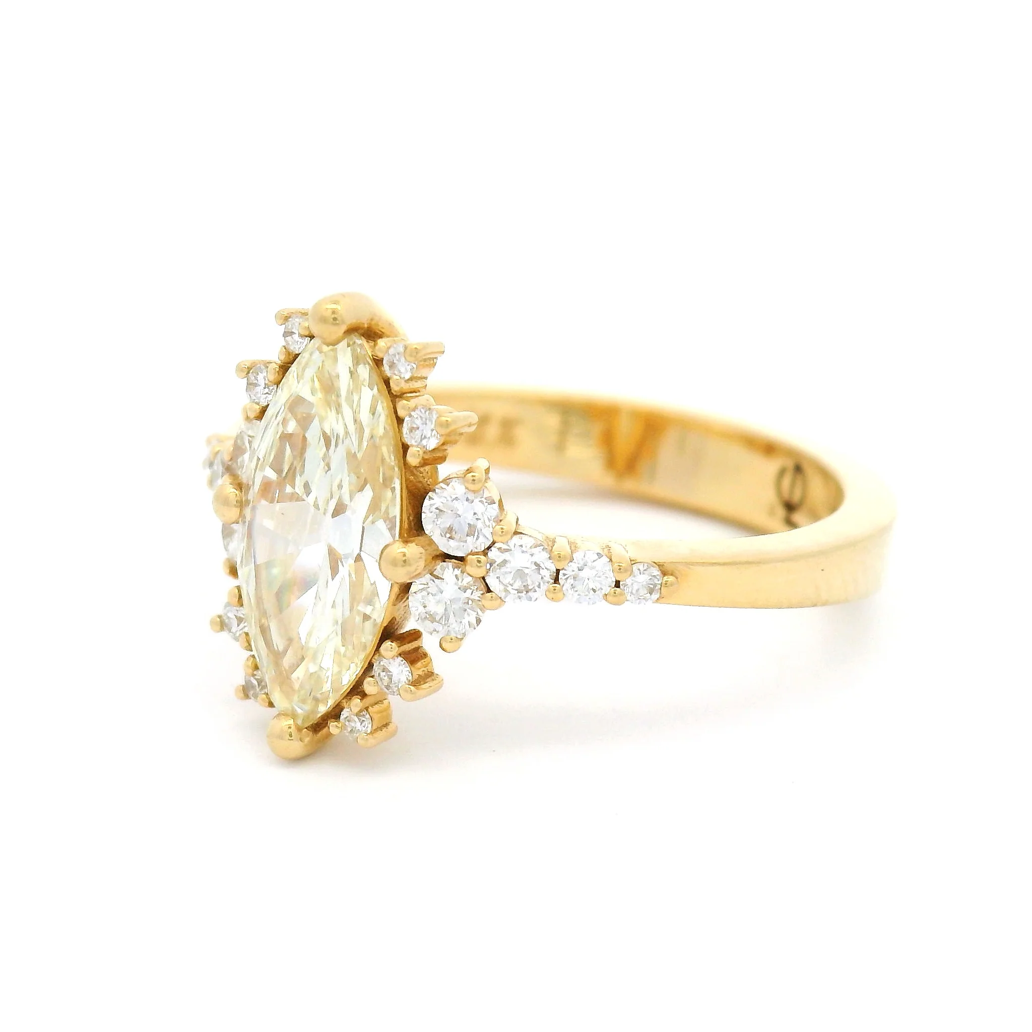 18k Yellow Engagement Ring with 1.2ct Marquise Diamond and Accent Diamonds - Image 2