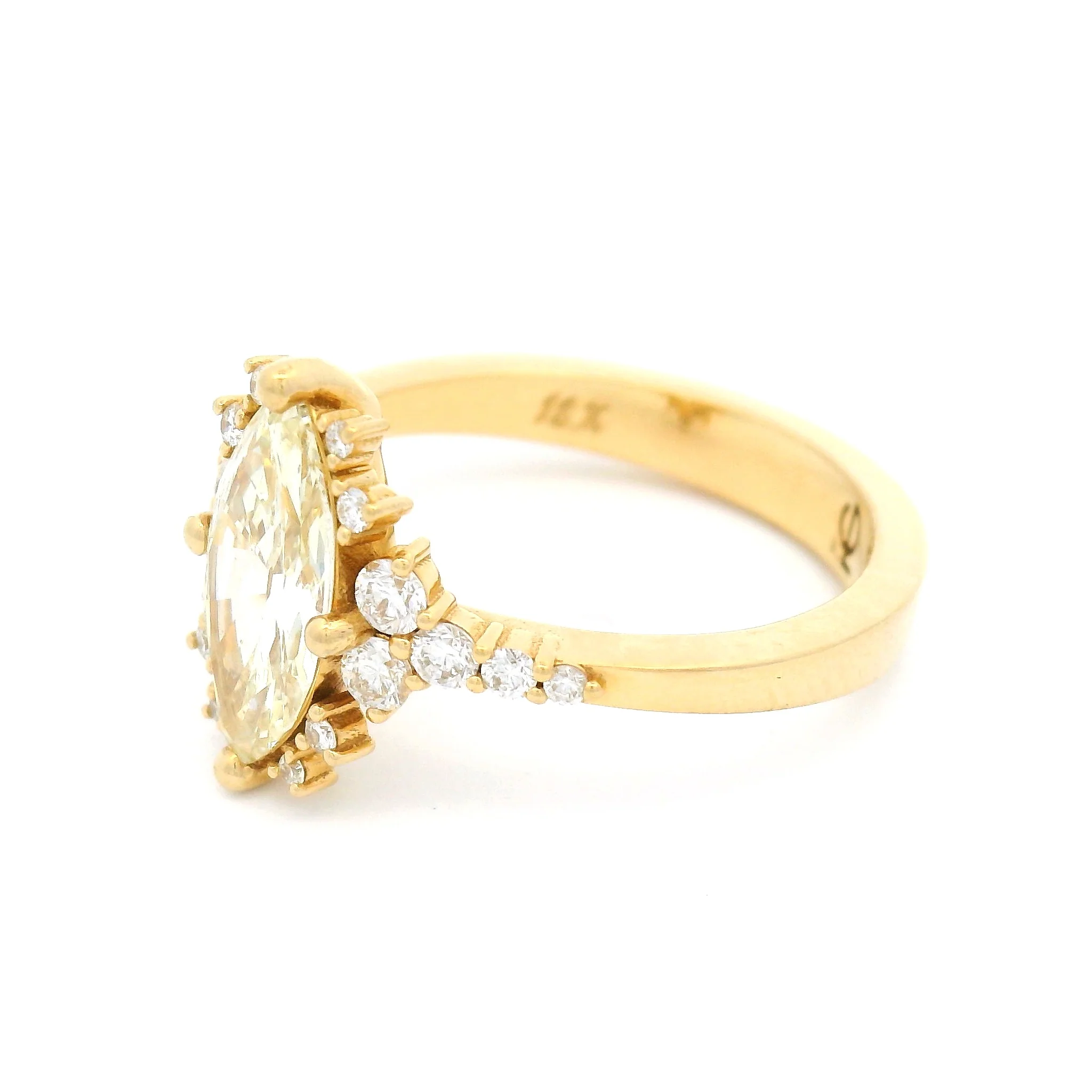 18k Yellow Engagement Ring with 1.2ct Marquise Diamond and Accent Diamonds - Image 3