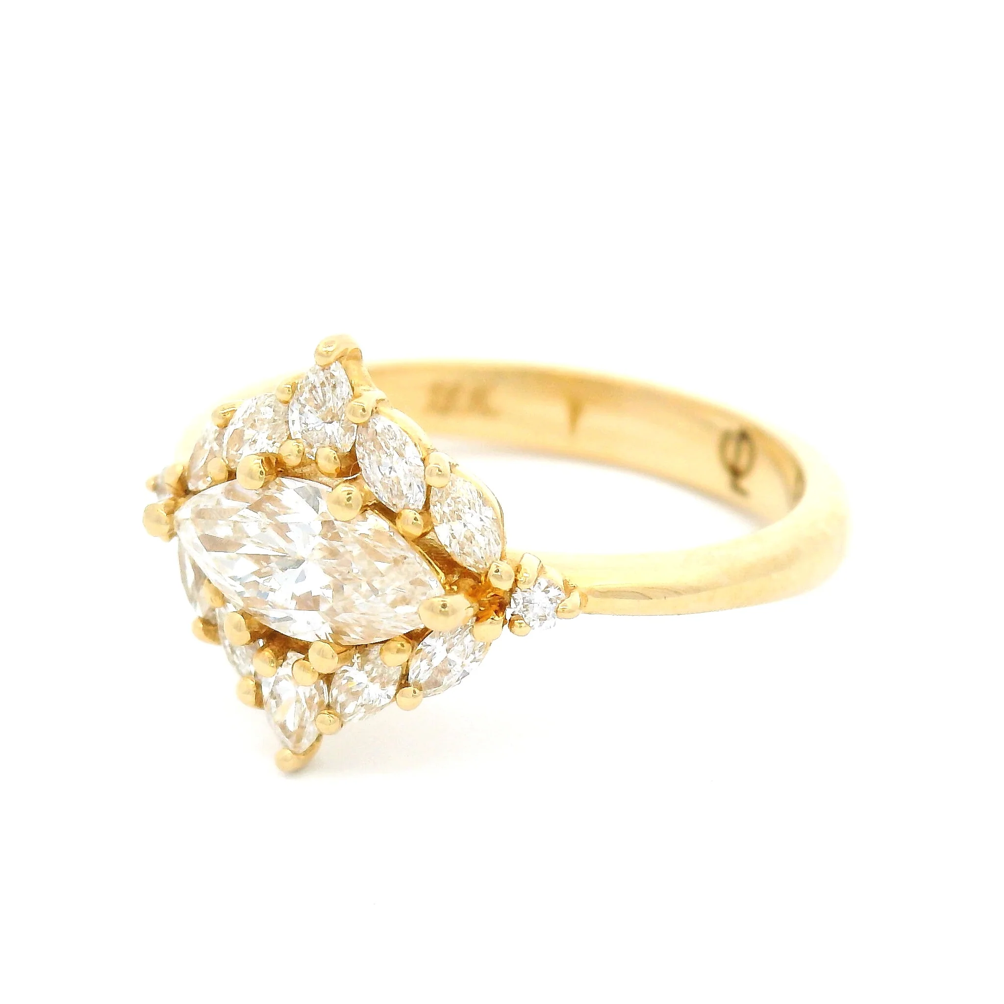 18k Yellow Engagement Ring with 0.75ct Marquise Diamond and Accent Diamonds - Image 2