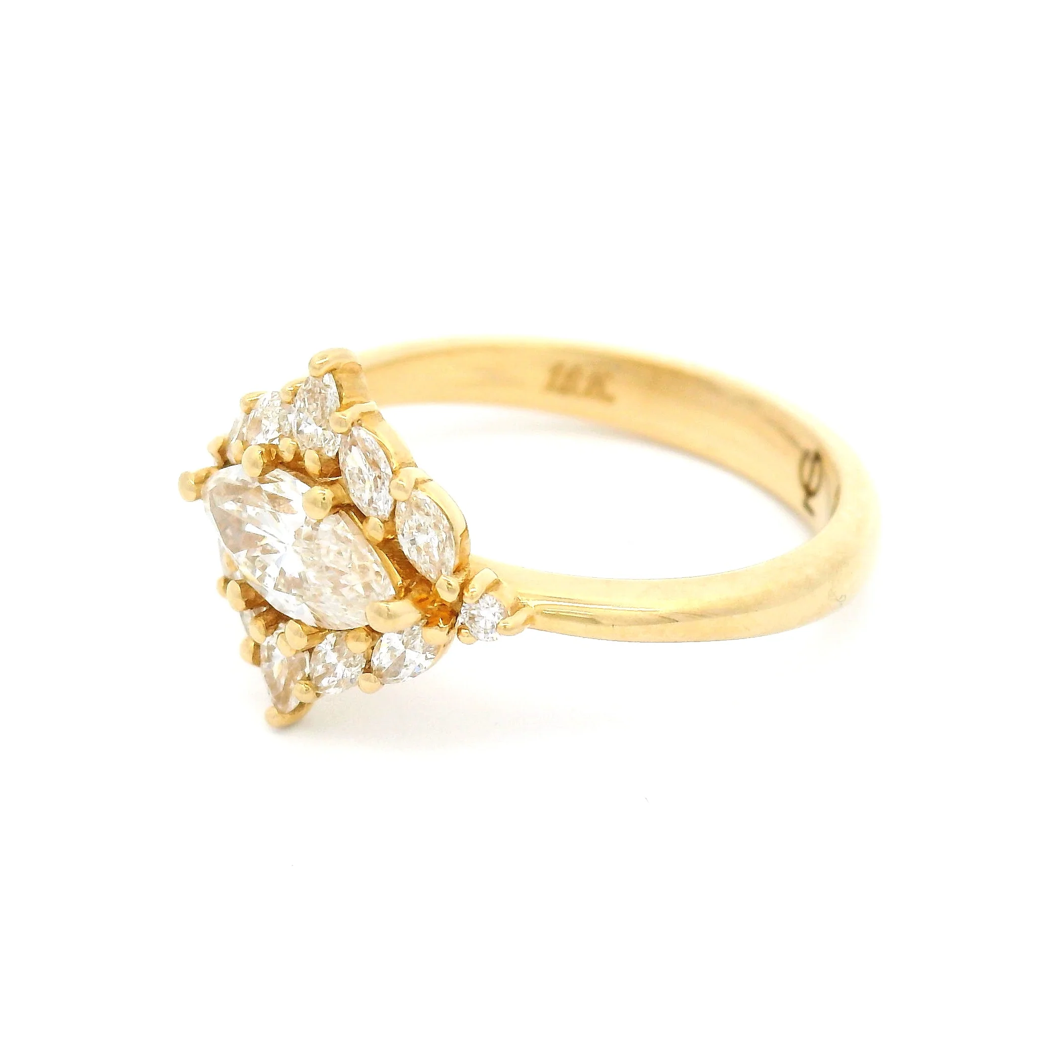 18k Yellow Engagement Ring with 0.75ct Marquise Diamond and Accent Diamonds - Image 3
