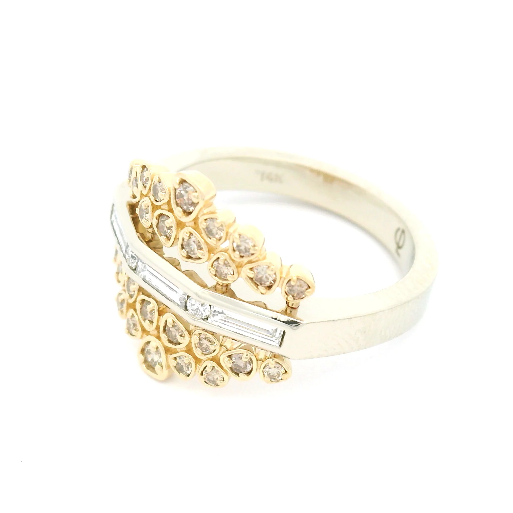 14k White and Yellow Gold Cluster Ring with 0.62cts Champagne and White Diamonds - Image 3