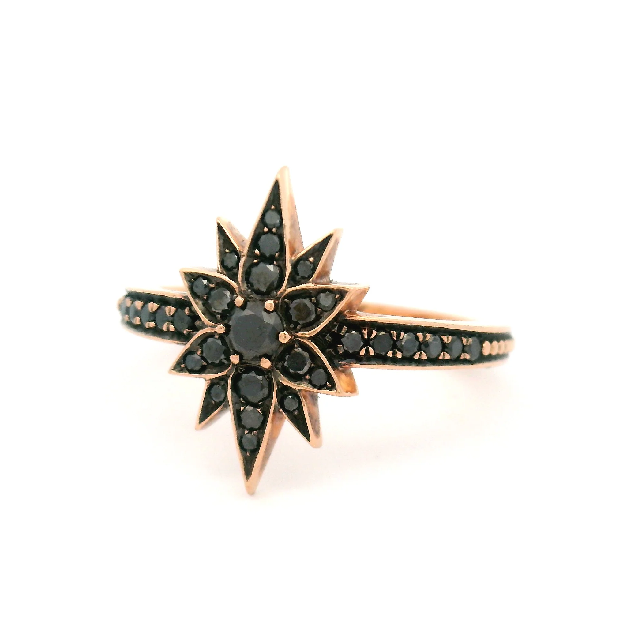10k Rose Gold Floral Ring with 0.40cts Black Diamonds - Image 2