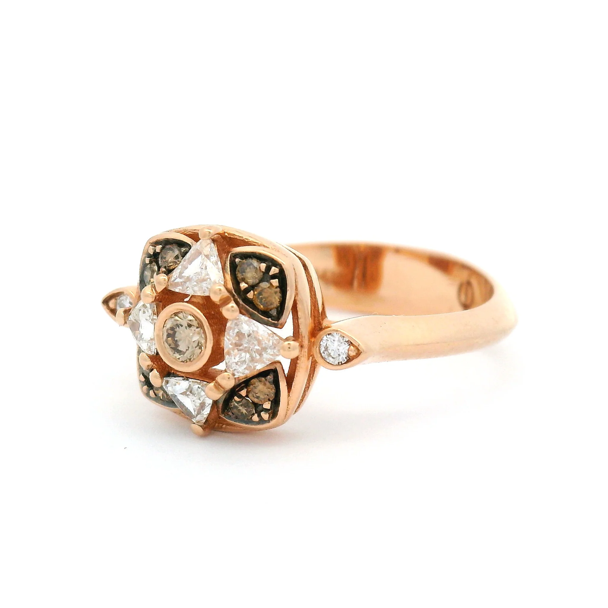 14k Rose Gold Mosaic Cluster Ring with 0.38cts Multi-Cut Multi-Coloured Diamonds - Image 2