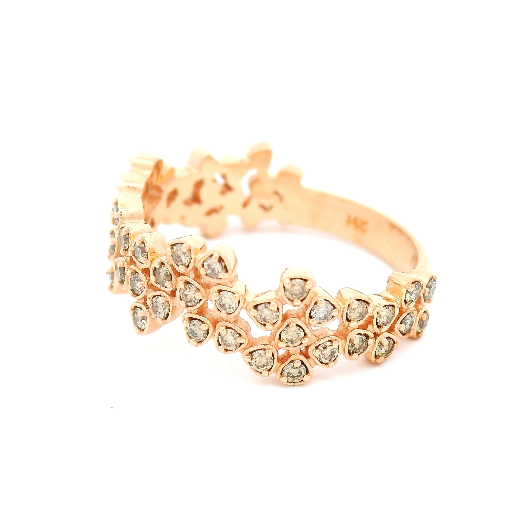 14k Rose Gold Cluster Band with 0.53cts Champagne Diamonds - Image 2