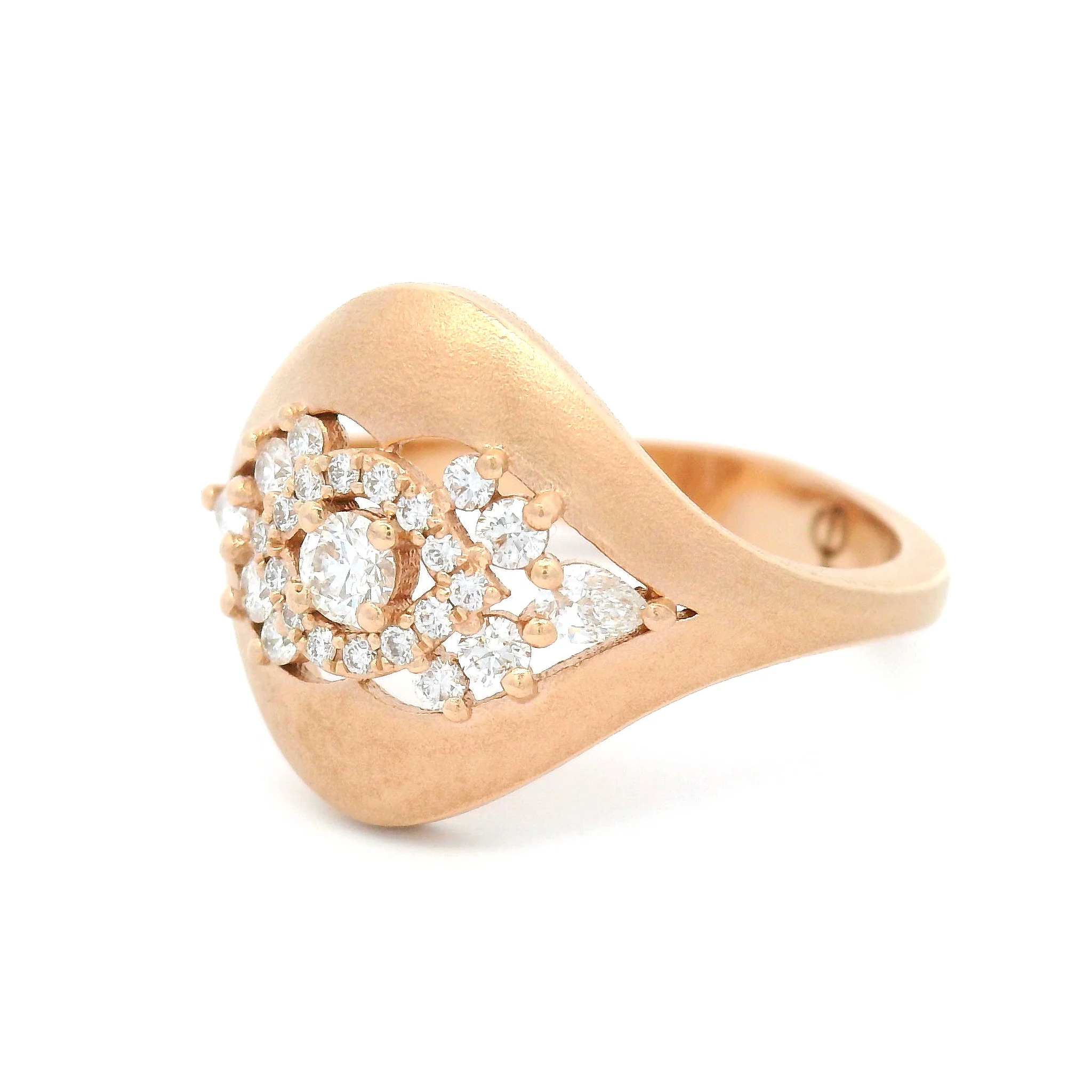 14k Rose Gold Matte Finish Ring with 0.40cts Multi-Cut Diamond Cluster - Image 2