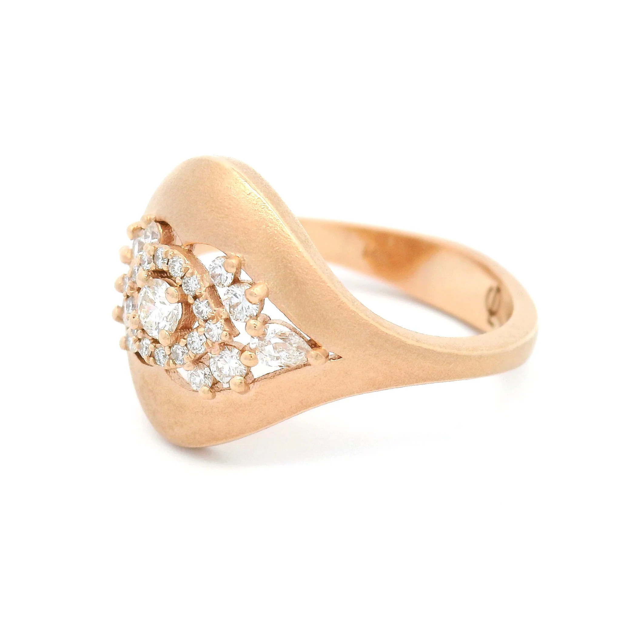 14k Rose Gold Matte Finish Ring with 0.40cts Multi-Cut Diamond Cluster - Image 3