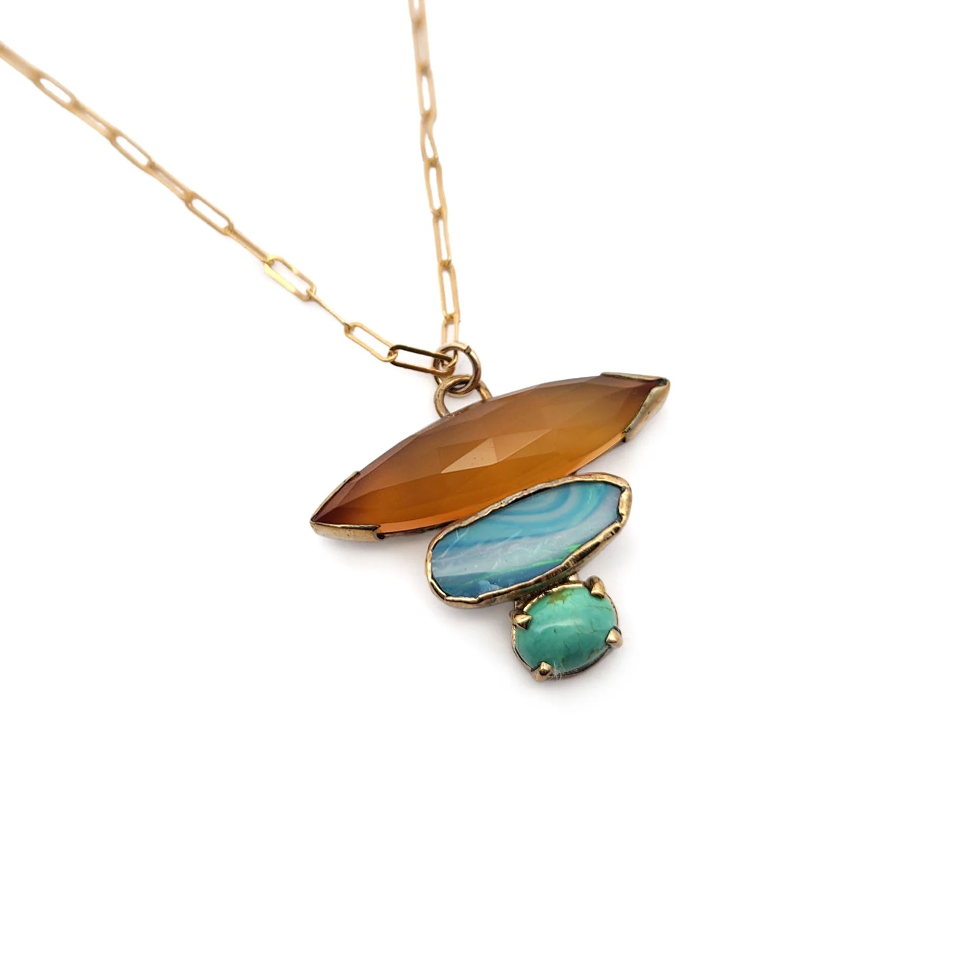 Orange Agate, Australian Boulder Opal & Green Turquoise Pendant - Image 3