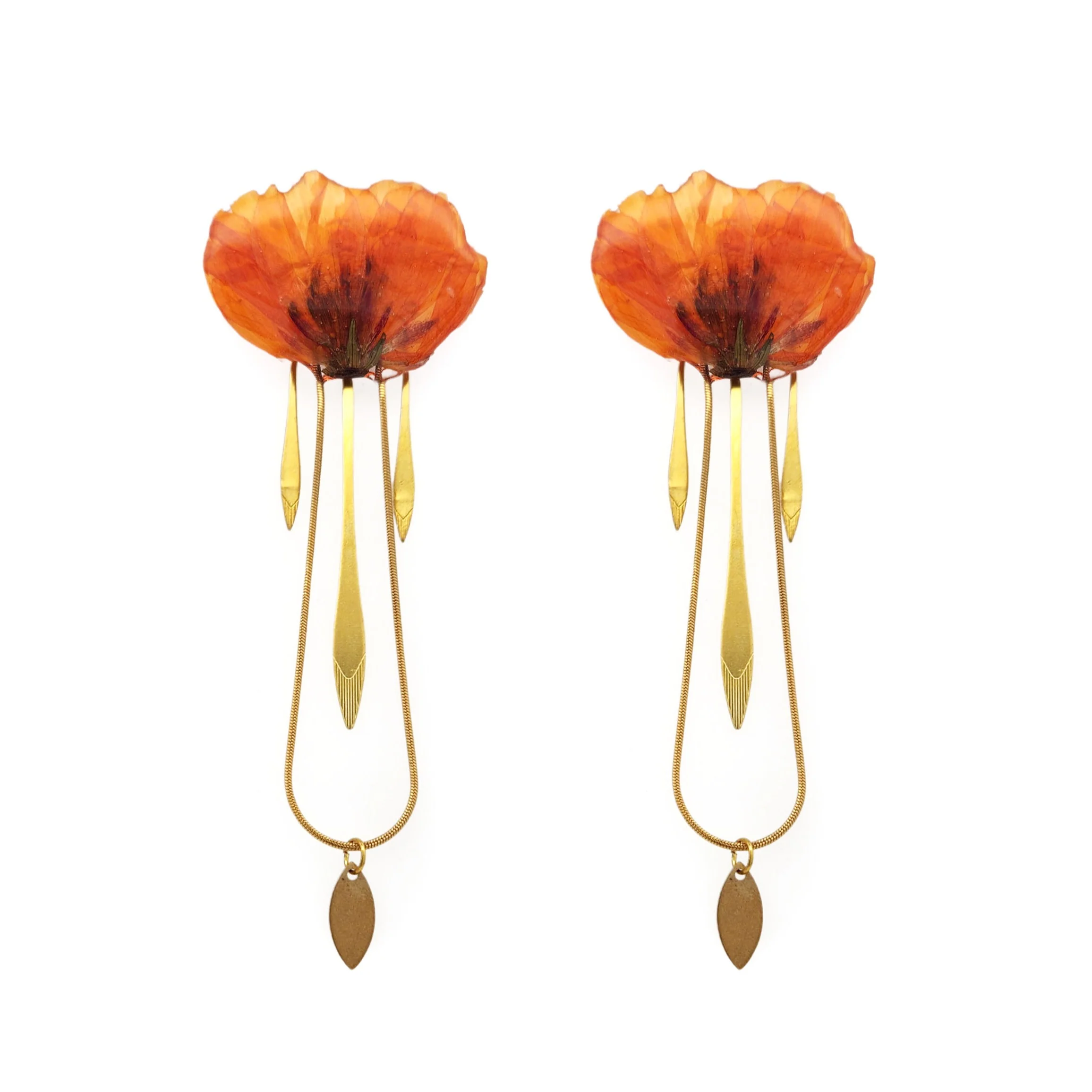 Orange Poppy Flower Drop Earrings - Image 2
