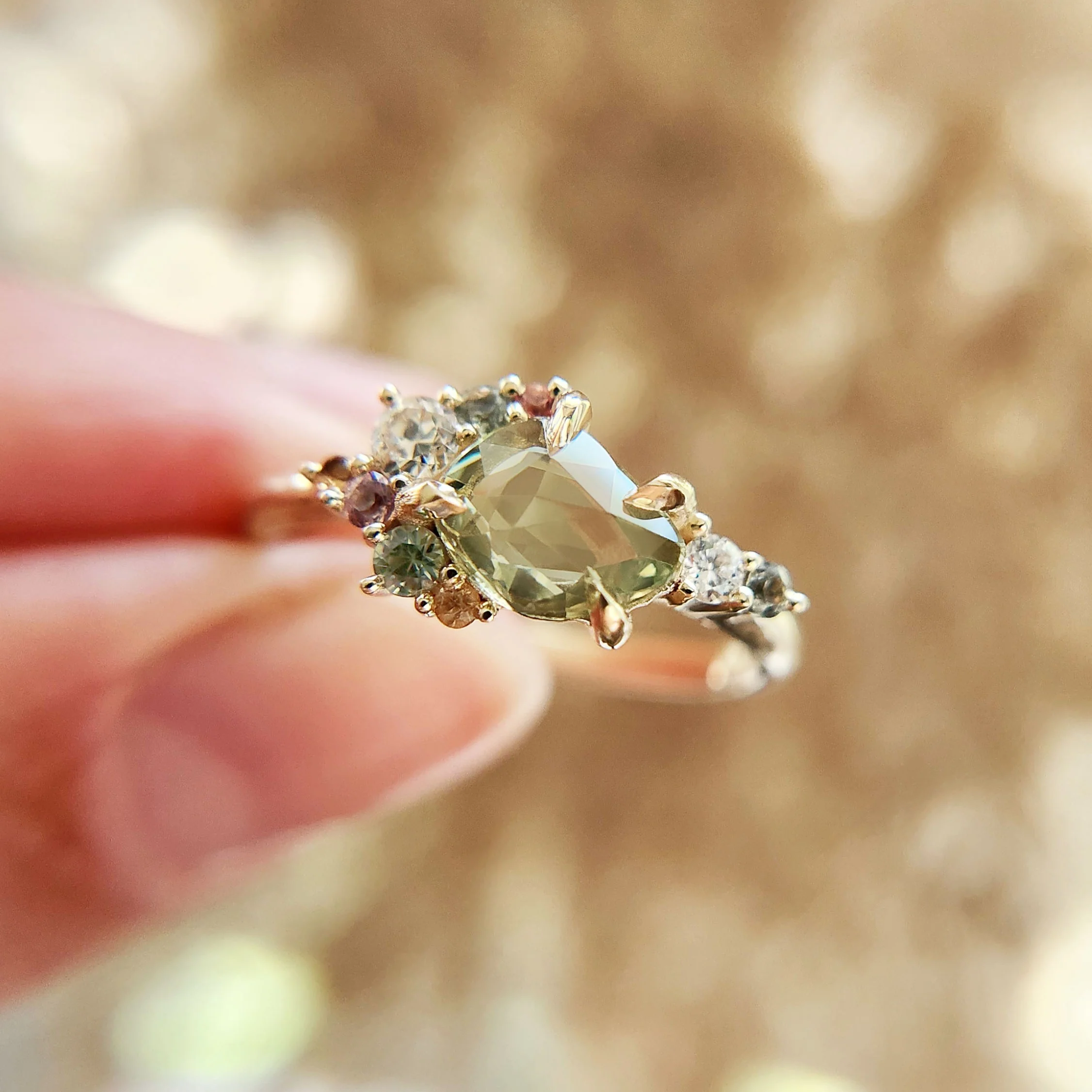 Organic Green Sapphire Cluster Ring - Image 3