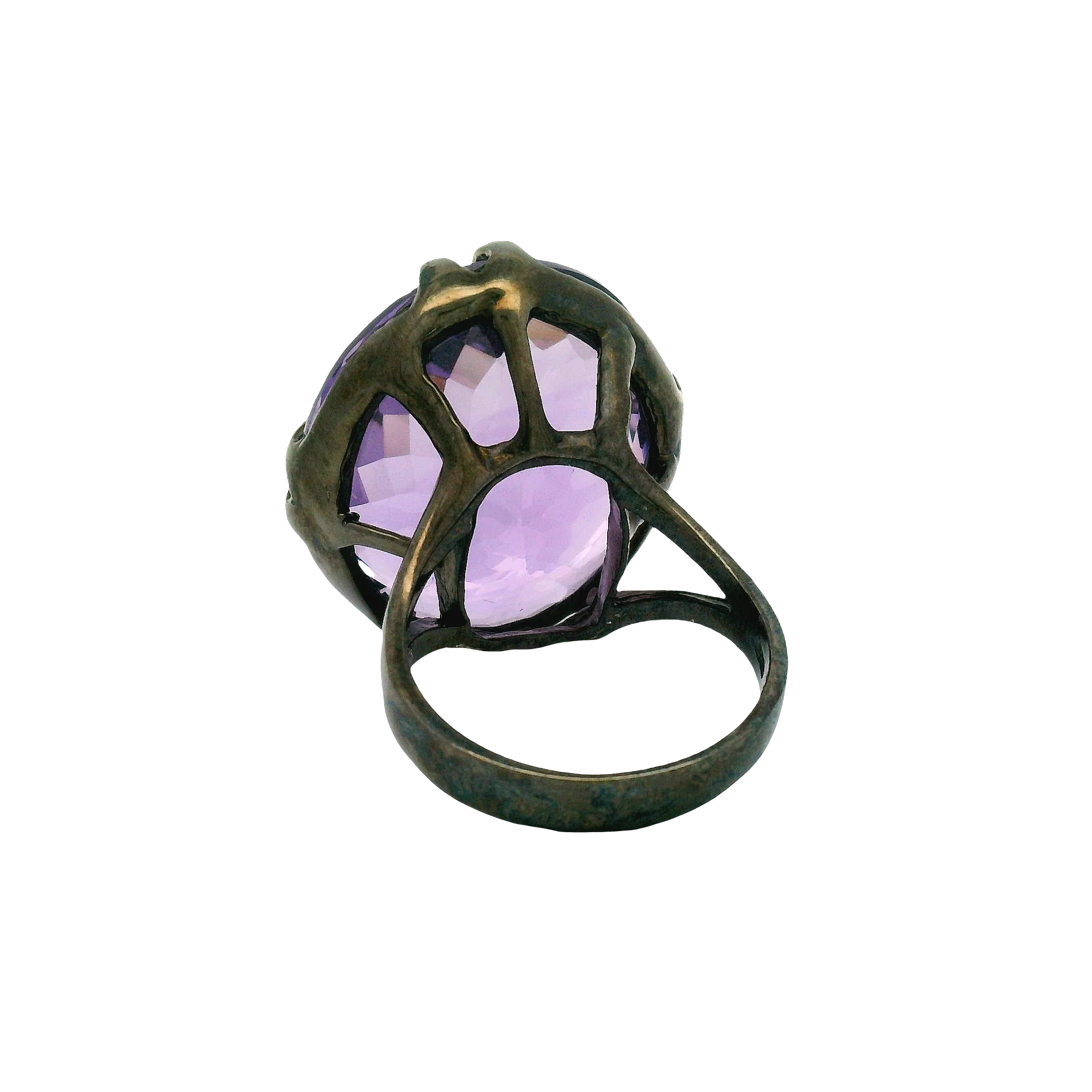 Oval Brilliant Amethyst Silver Cocktail Ring - Image 7