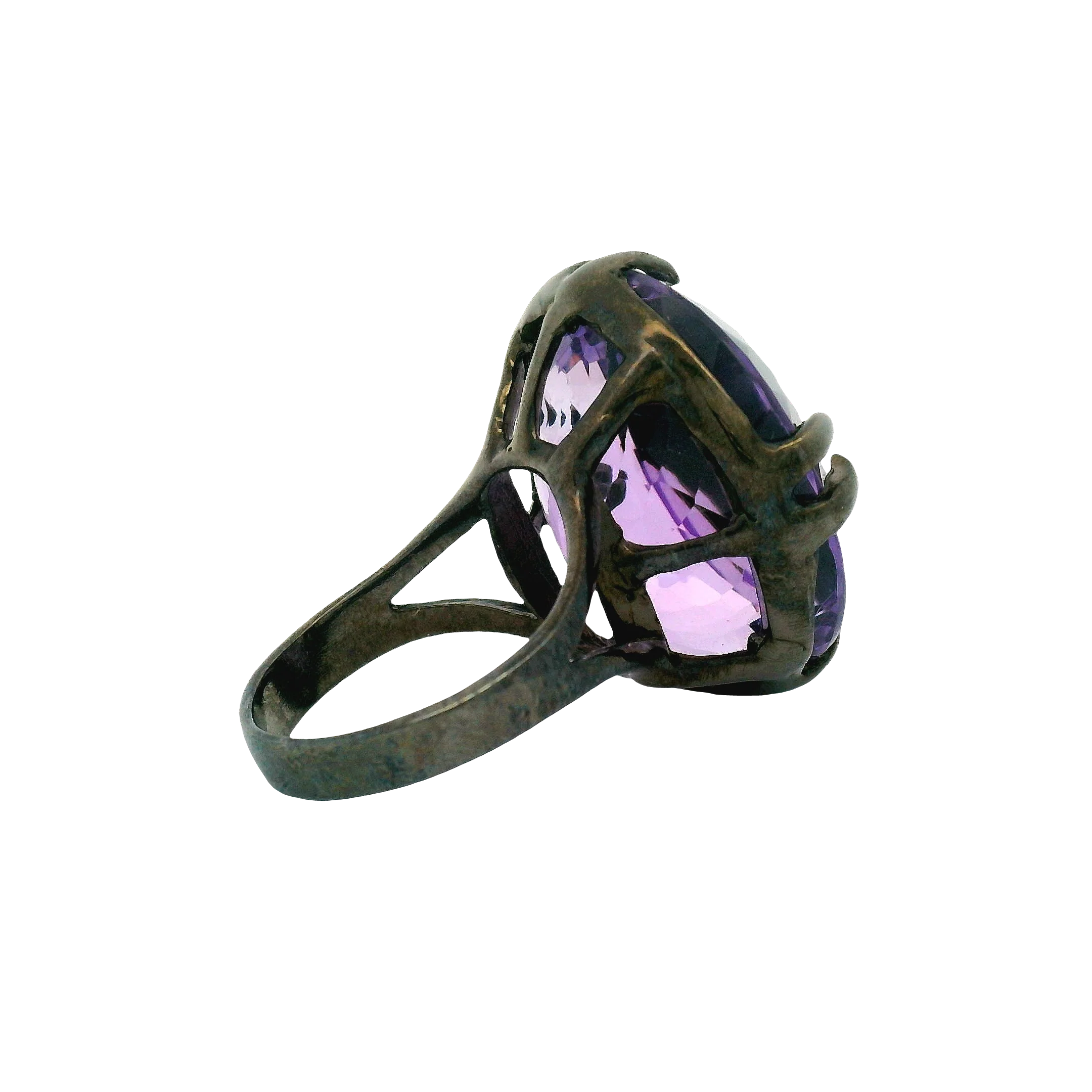 Oval Brilliant Amethyst Silver Cocktail Ring - Image 8
