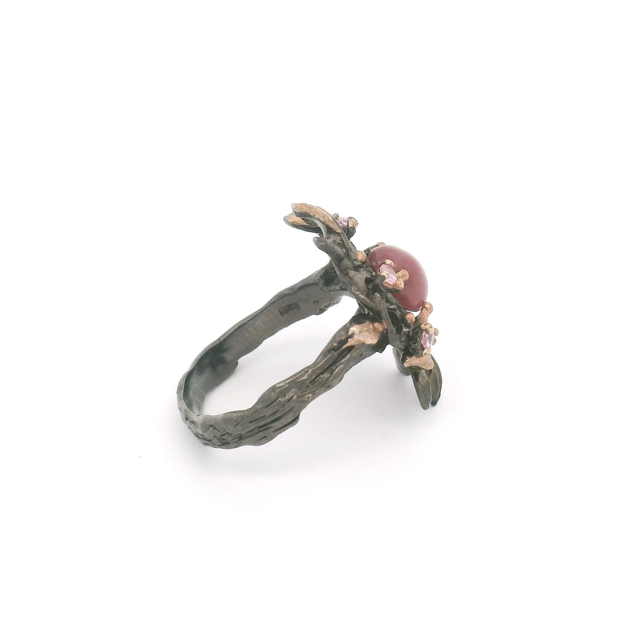 Oval Cabochon Ruby and Pink Sapphire Floral Branch Ring - Image 3
