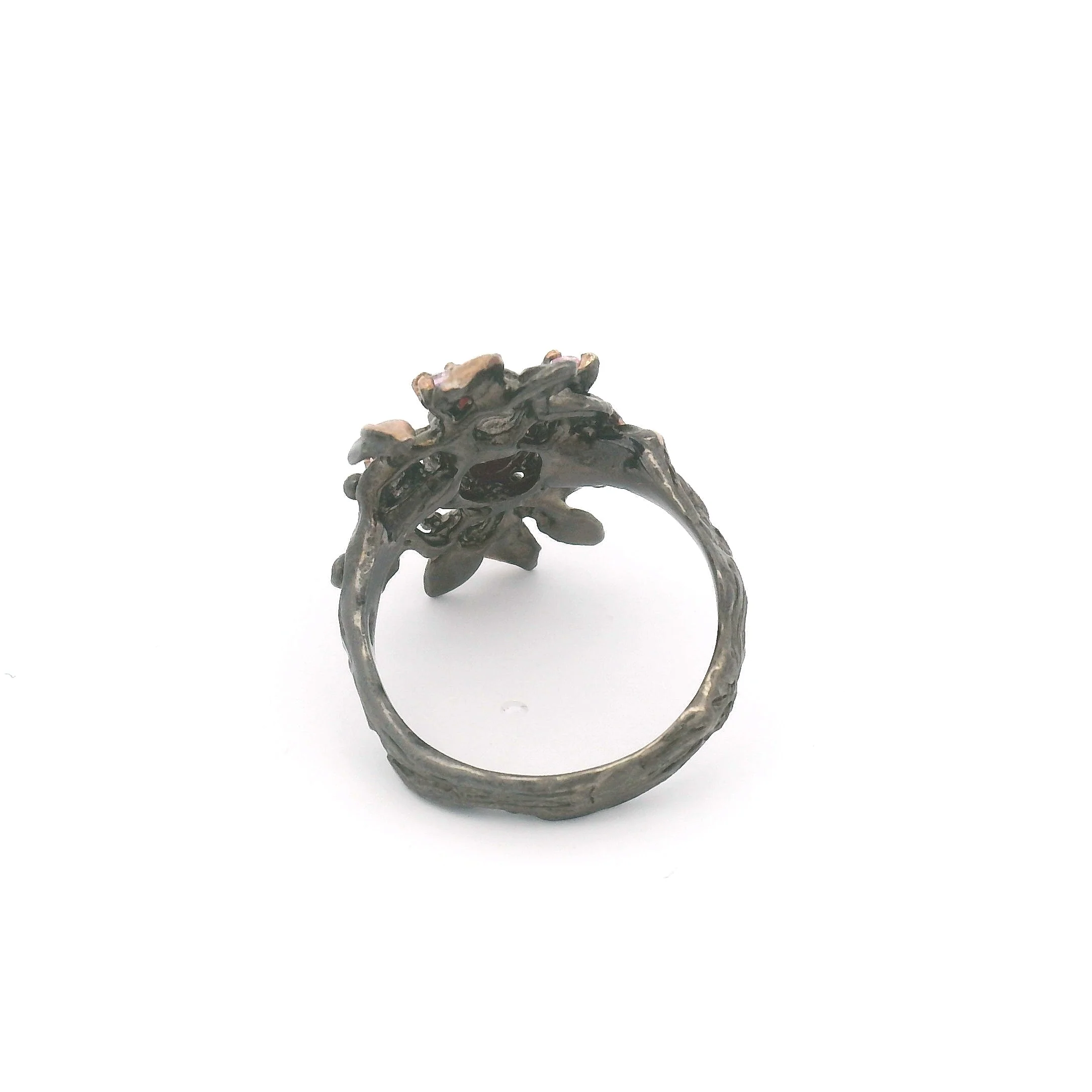 Oval Cabochon Ruby and Pink Sapphire Floral Branch Ring - Image 4