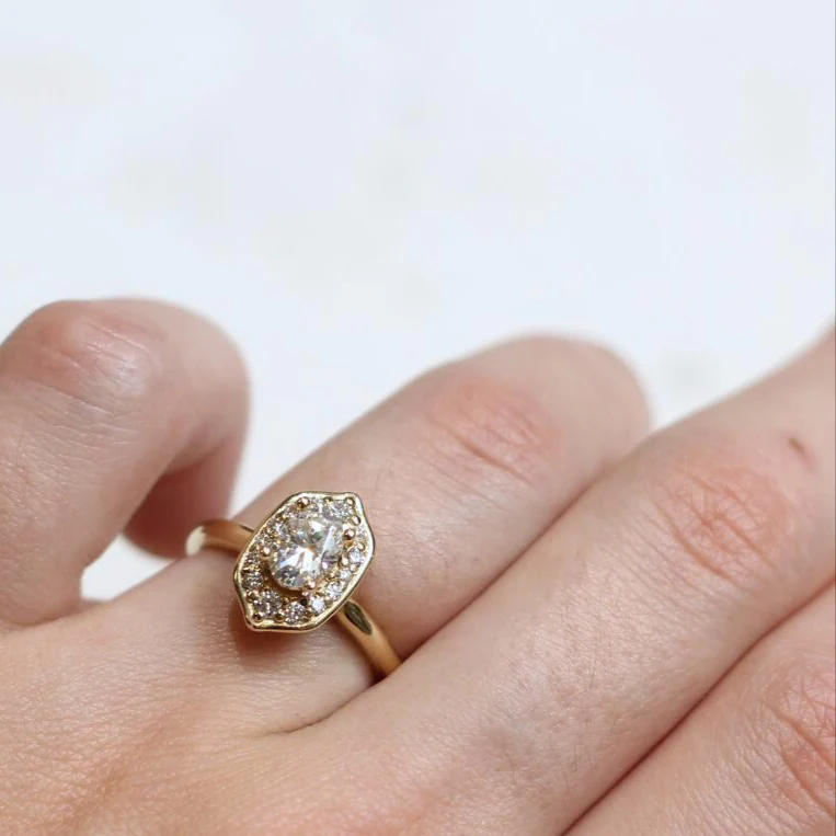 14k Yellow Oval Moissanite Halo Engagement Ring - Image 4
