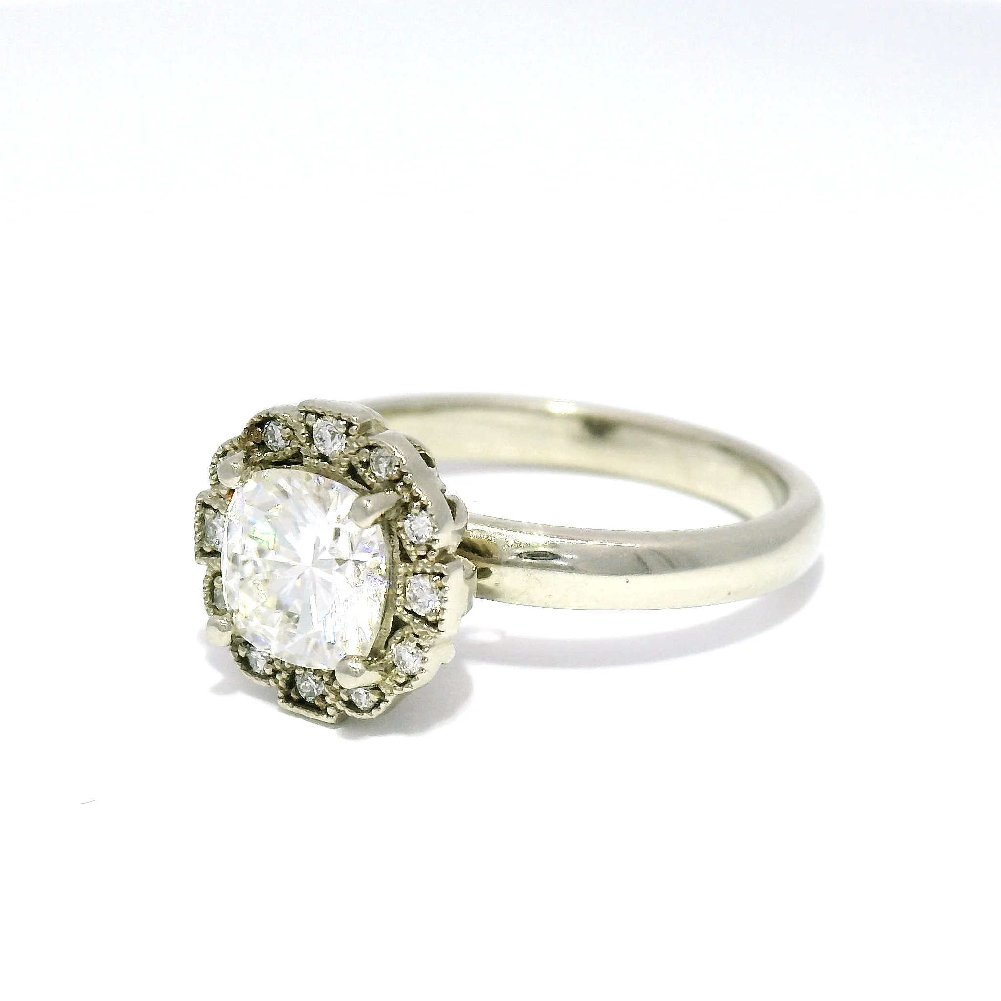 Cushion Moissanite Halo Engagement Ring - Image 2