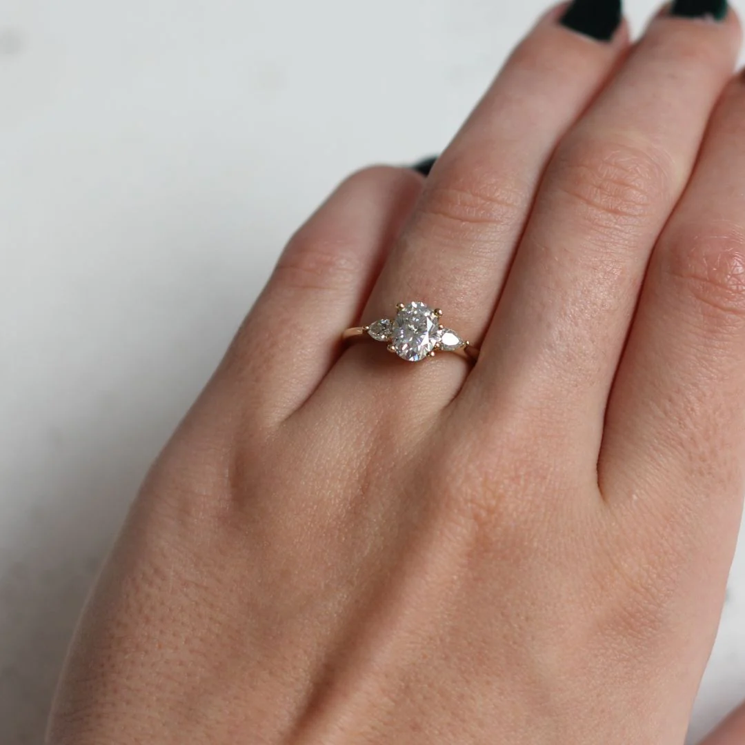 14k Yellow Oval Moissanite Three Stone Engagement Ring - Image 3