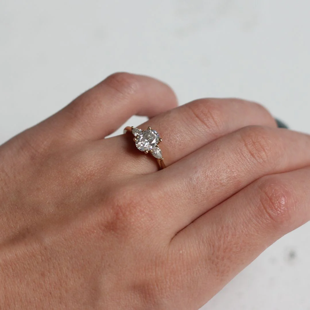 14k Yellow Oval Moissanite Three Stone Engagement Ring - Image 5