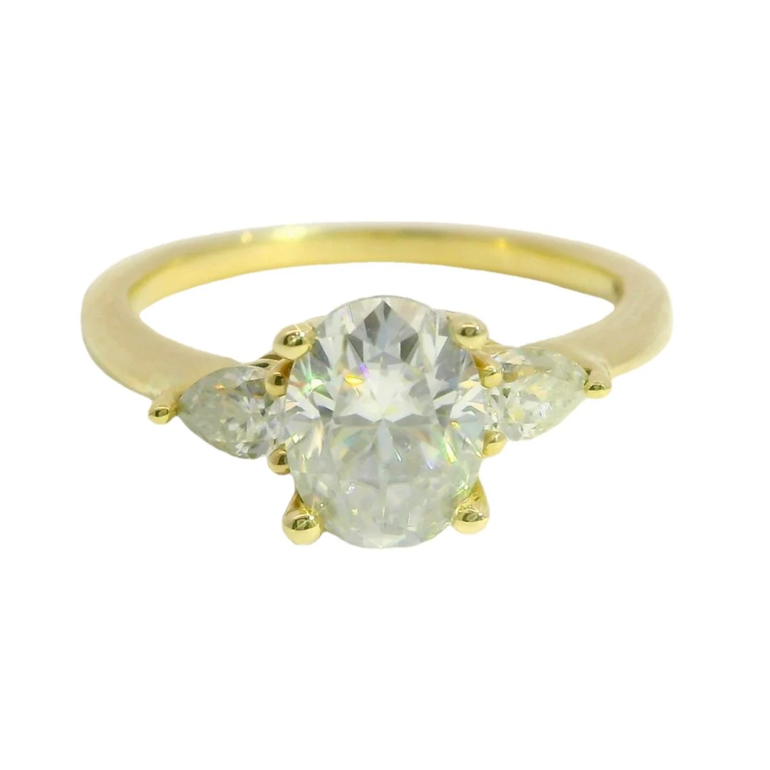 14k Yellow Oval Moissanite Three Stone Engagement Ring - Image 6