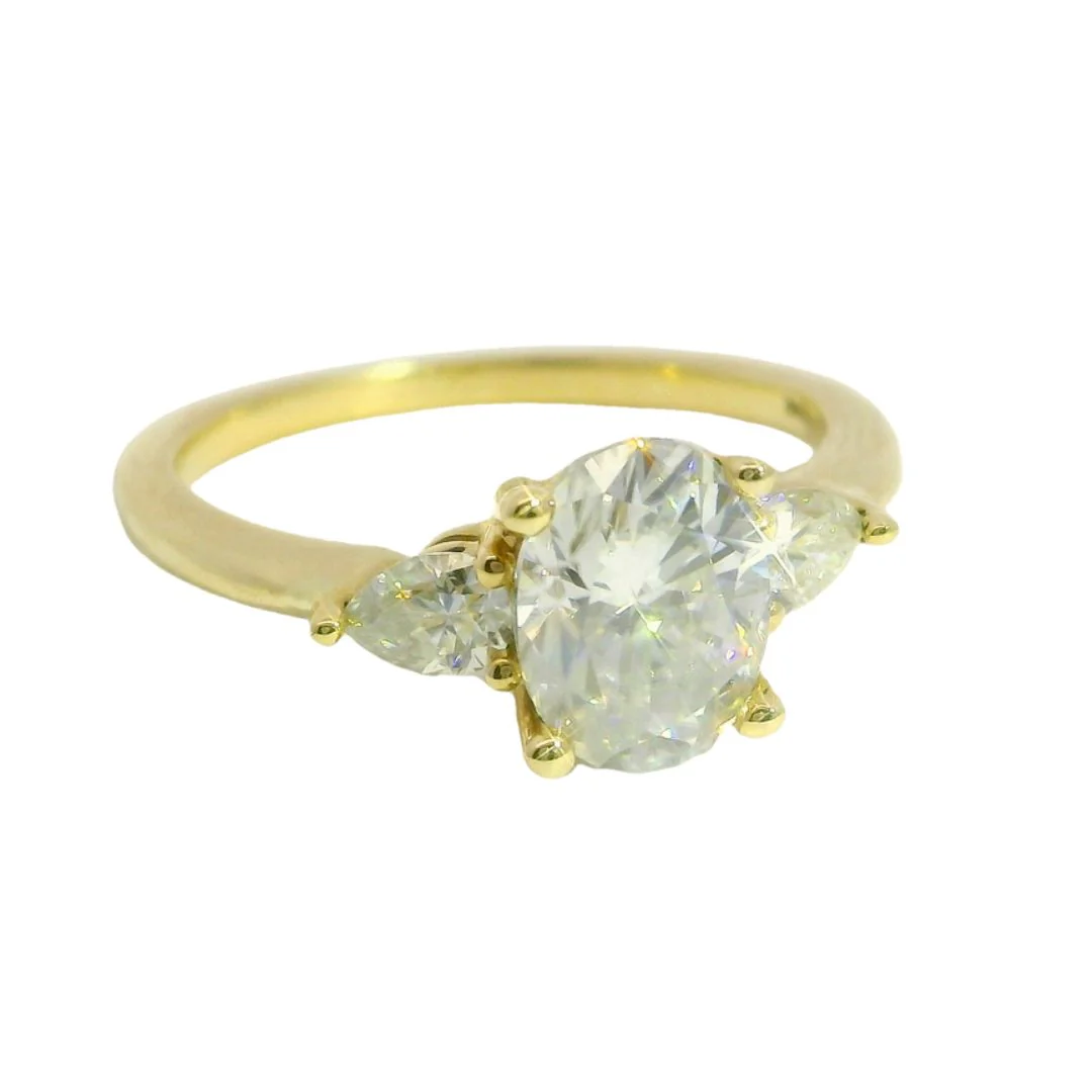 14k Yellow Oval Moissanite Three Stone Engagement Ring - Image 7