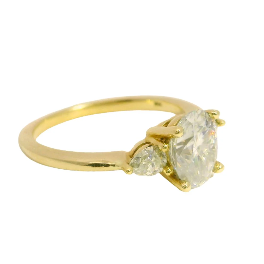 14k Yellow Oval Moissanite Three Stone Engagement Ring - Image 8
