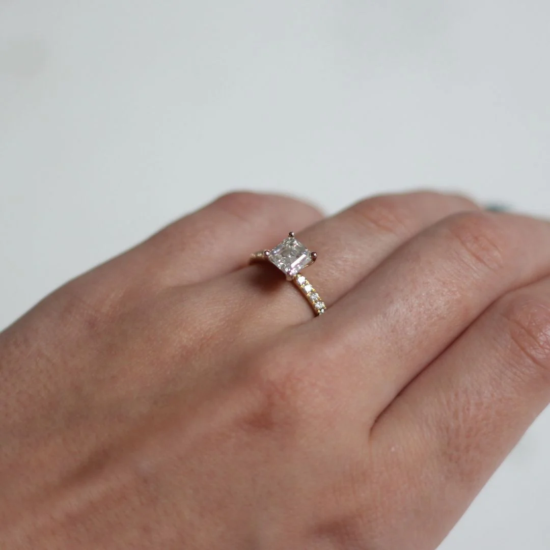 14k Yellow and White Asscher-Cut Moissanite Engagement Ring with Accent Diamonds - Image 4