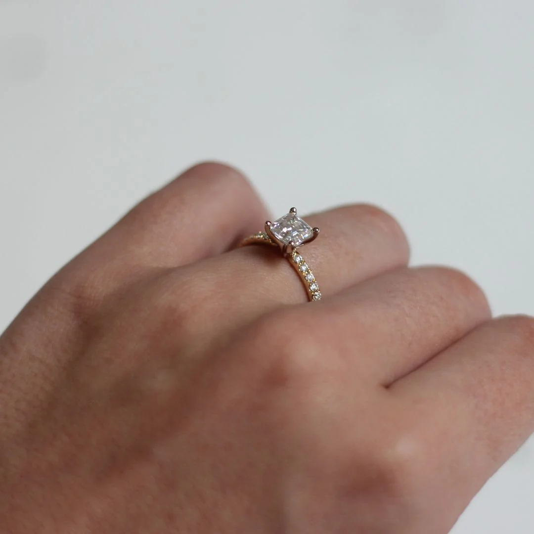 14k Yellow and White Asscher-Cut Moissanite Engagement Ring with Accent Diamonds - Image 6