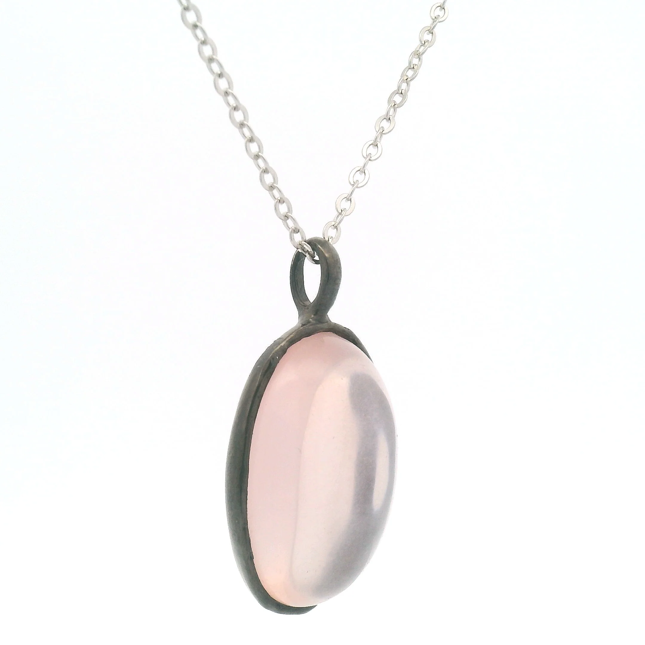 Oval Rose Quartz Cabochon Pendant - Image 2
