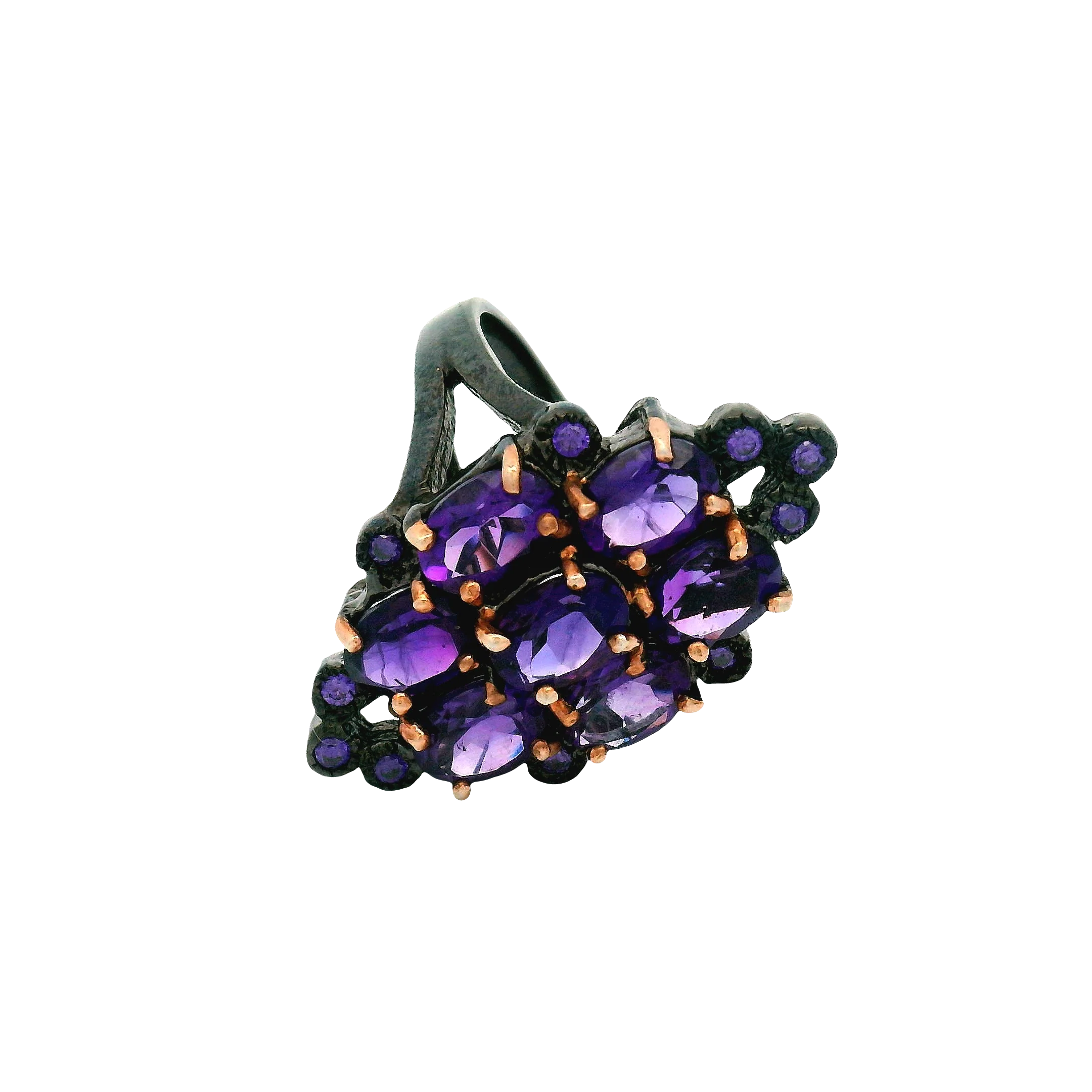 Oxidized Silver Multi-Stone Amethyst Floral Cocktail Ring - Image 4