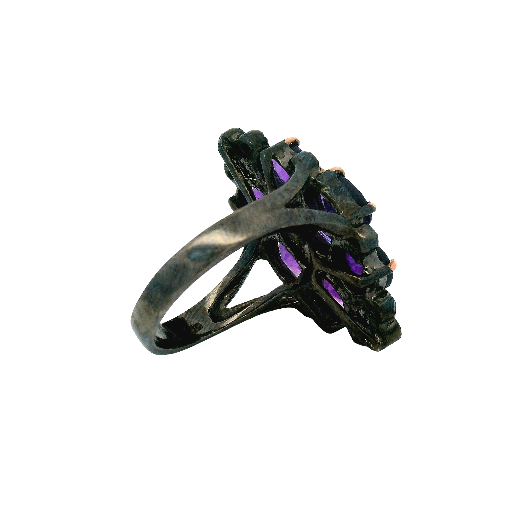 Oxidized Silver Multi-Stone Amethyst Floral Cocktail Ring - Image 6