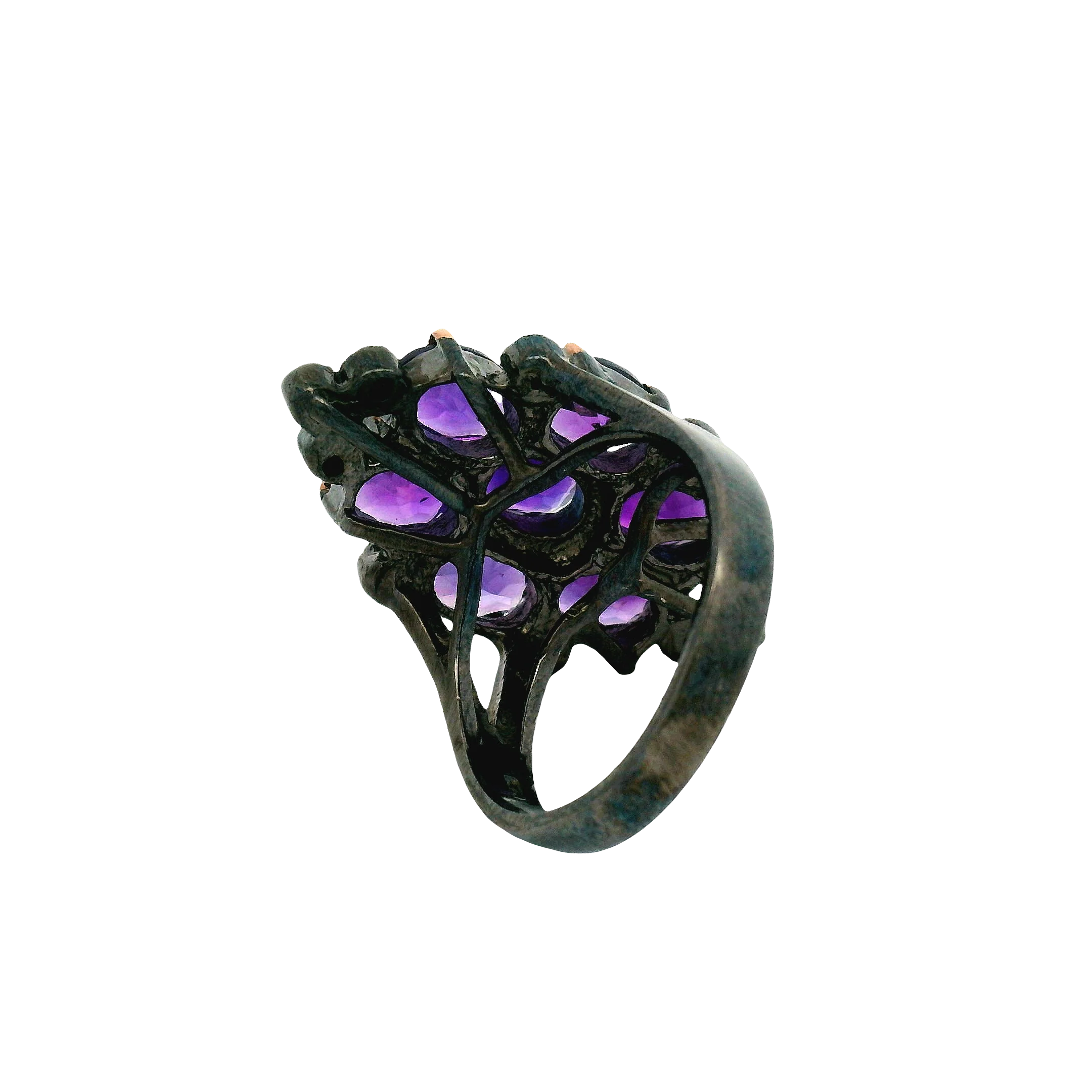 Oxidized Silver Multi-Stone Amethyst Floral Cocktail Ring - Image 7