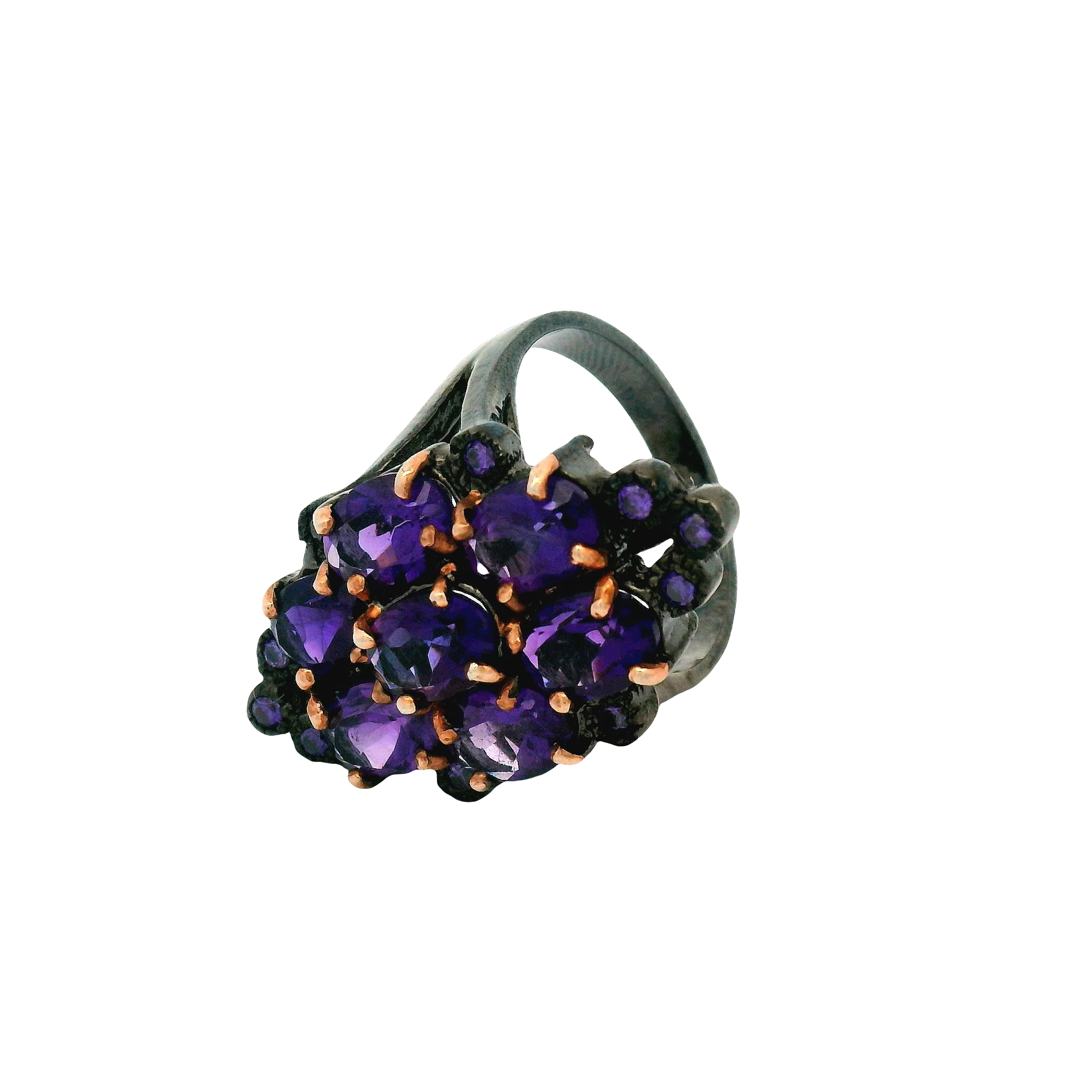 Oxidized Silver Multi-Stone Amethyst Floral Cocktail Ring - Image 8